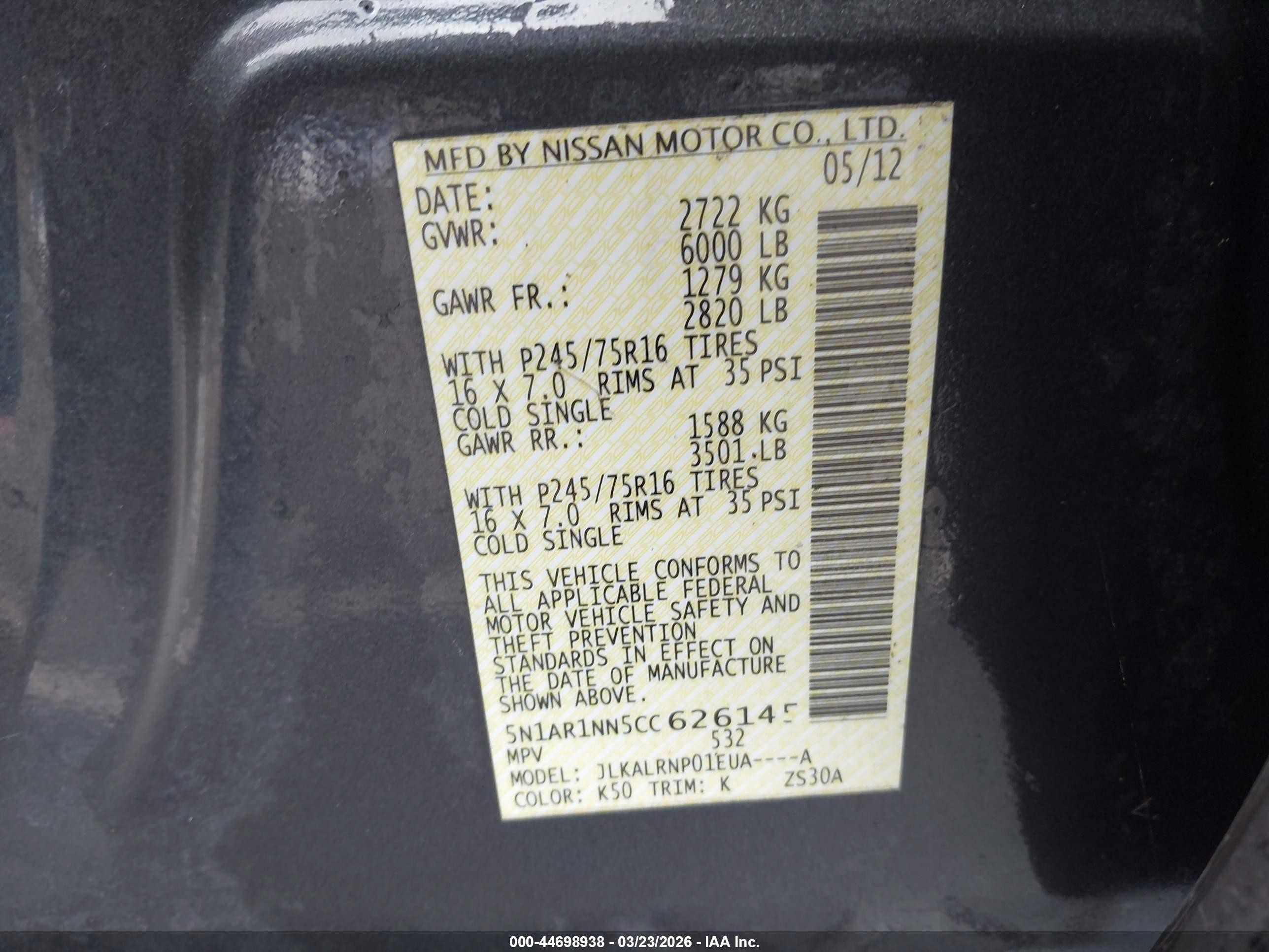 2012 Nissan Pathfinder S Gray vin: 5N1AR1NN5CC626145