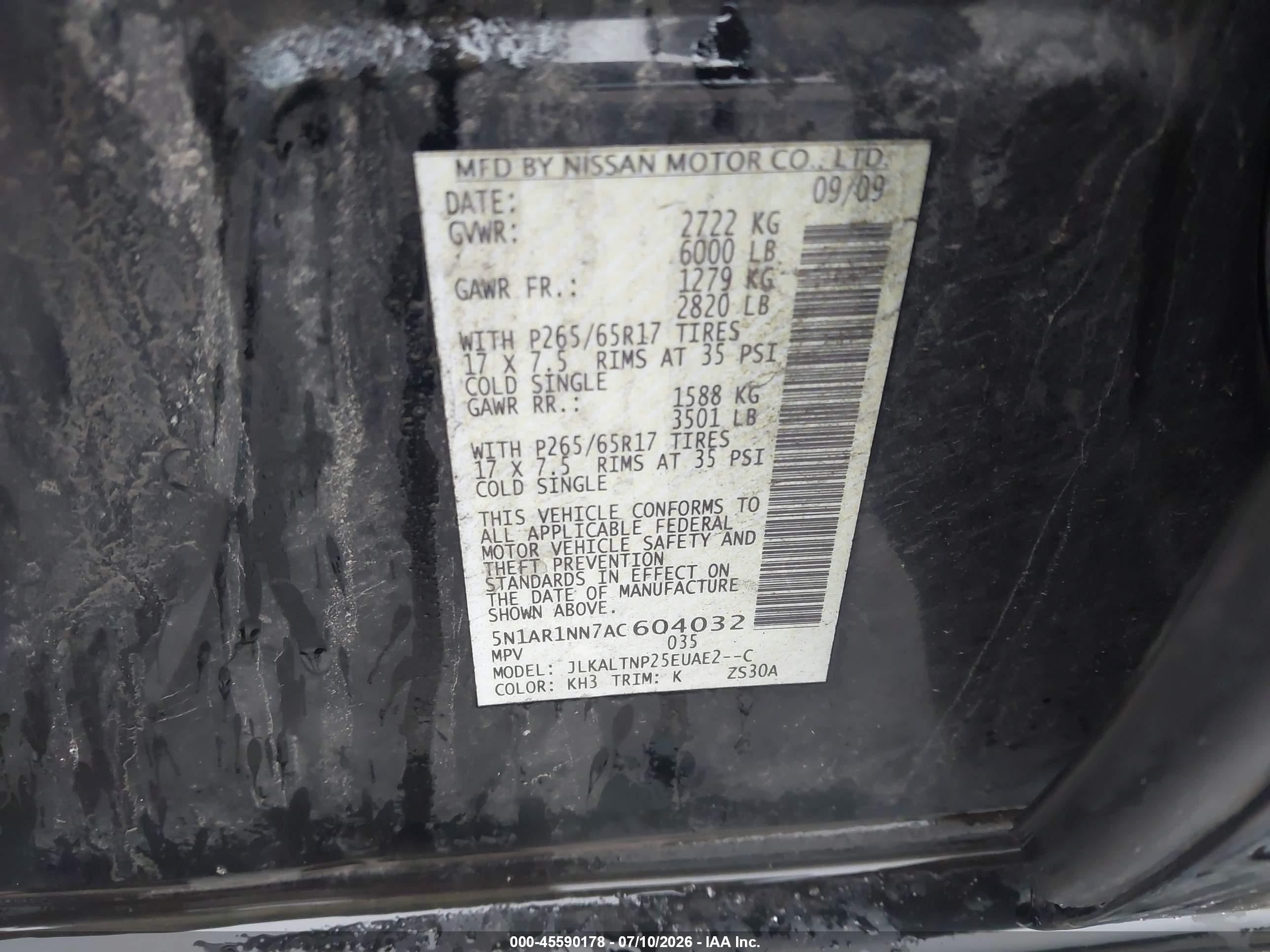 2010 Nissan Pathfinder Se Black vin: 5N1AR1NN7AC604032