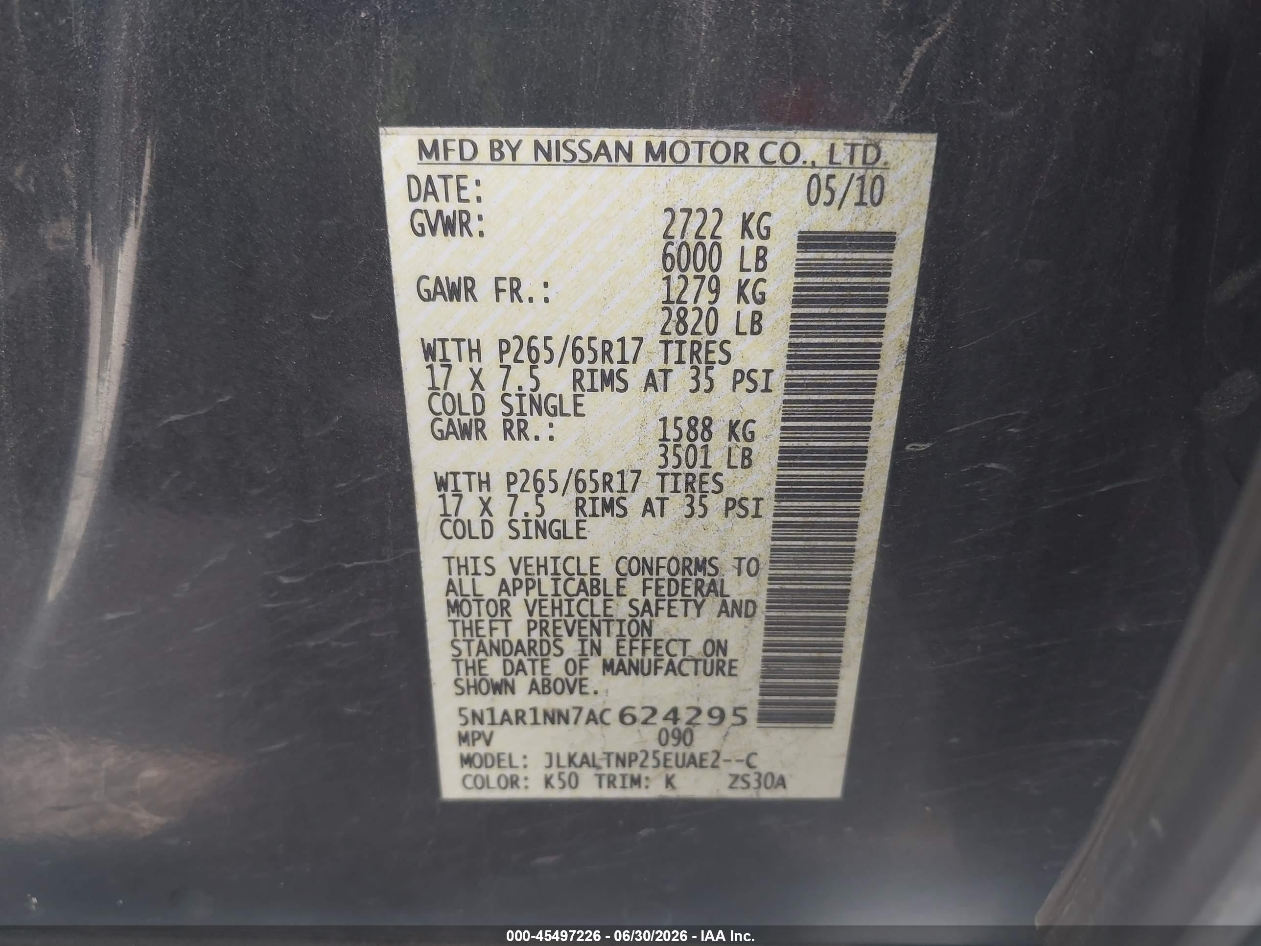 2010 Nissan Pathfinder Se Gray vin: 5N1AR1NN7AC624295