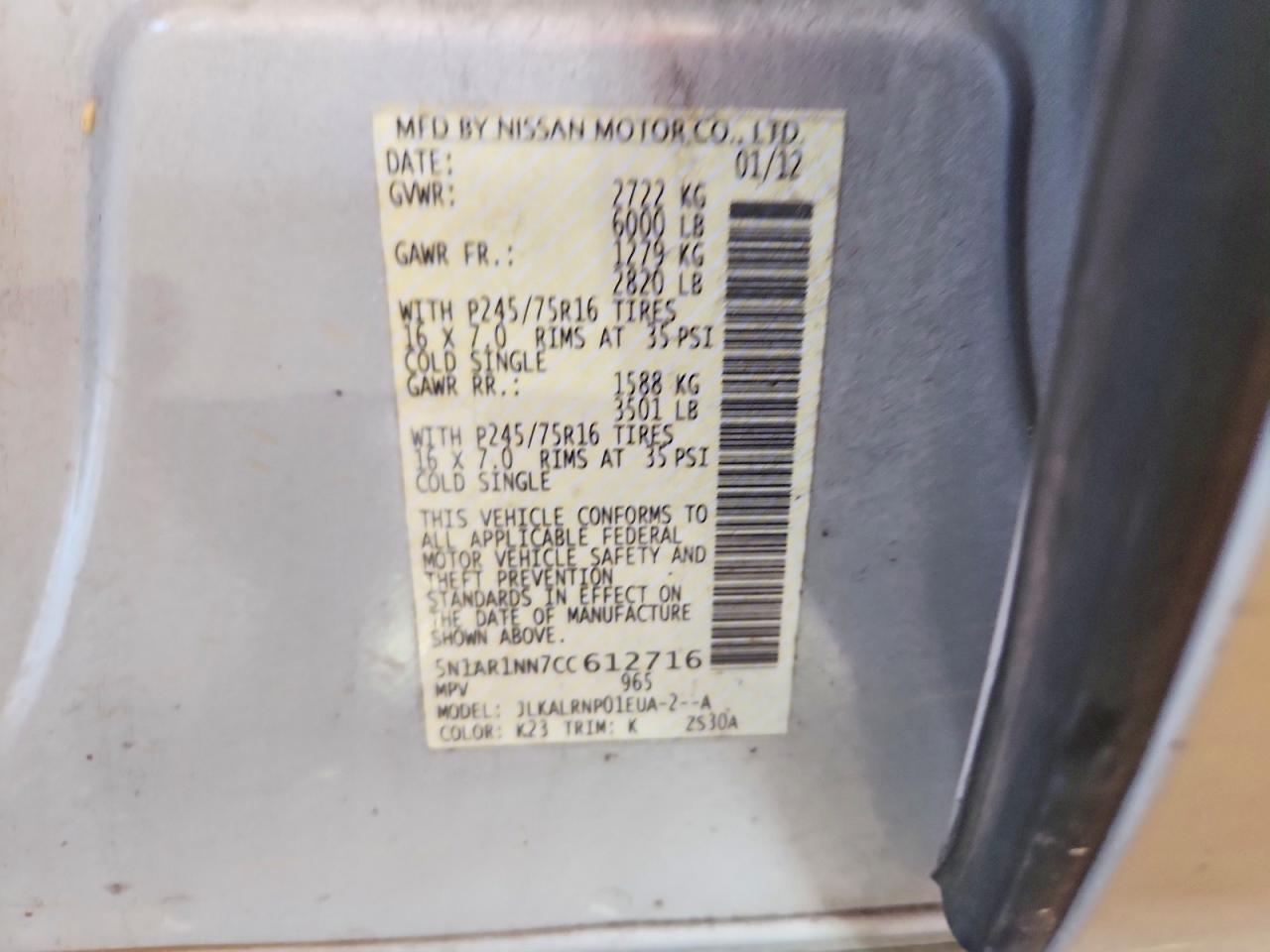 2012 Nissan Pathfinder S Silver vin: 5N1AR1NN7CC612716