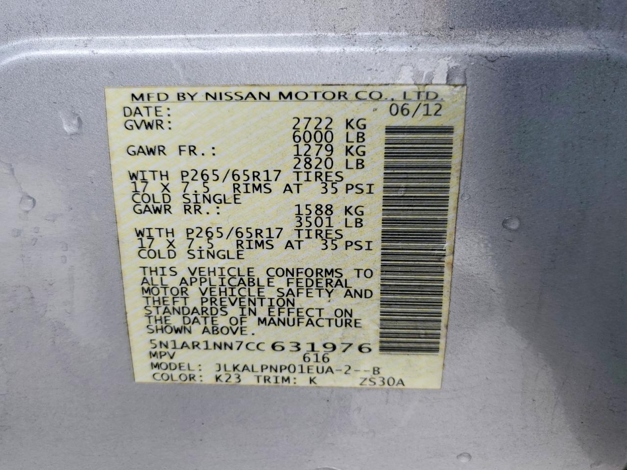 2012 Nissan Pathfinder S Silver vin: 5N1AR1NN7CC631976