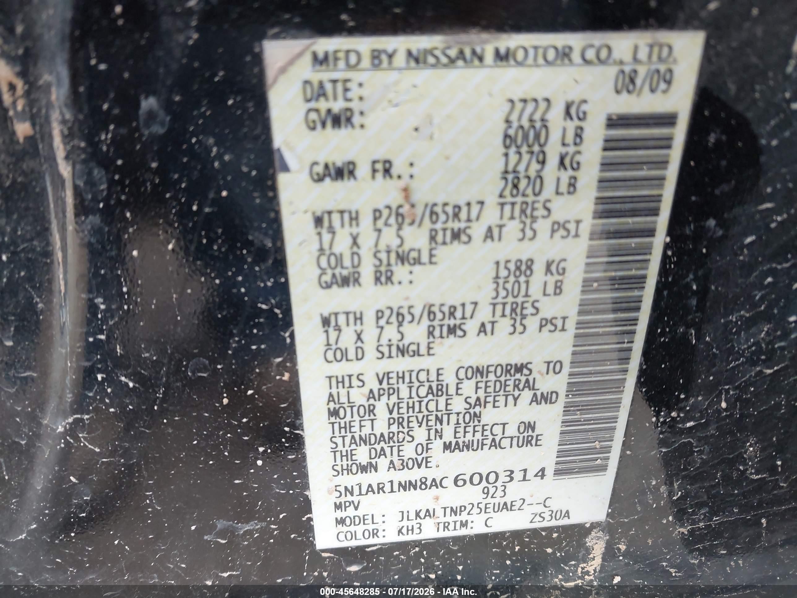 2010 Nissan Pathfinder Se Black vin: 5N1AR1NN8AC600314