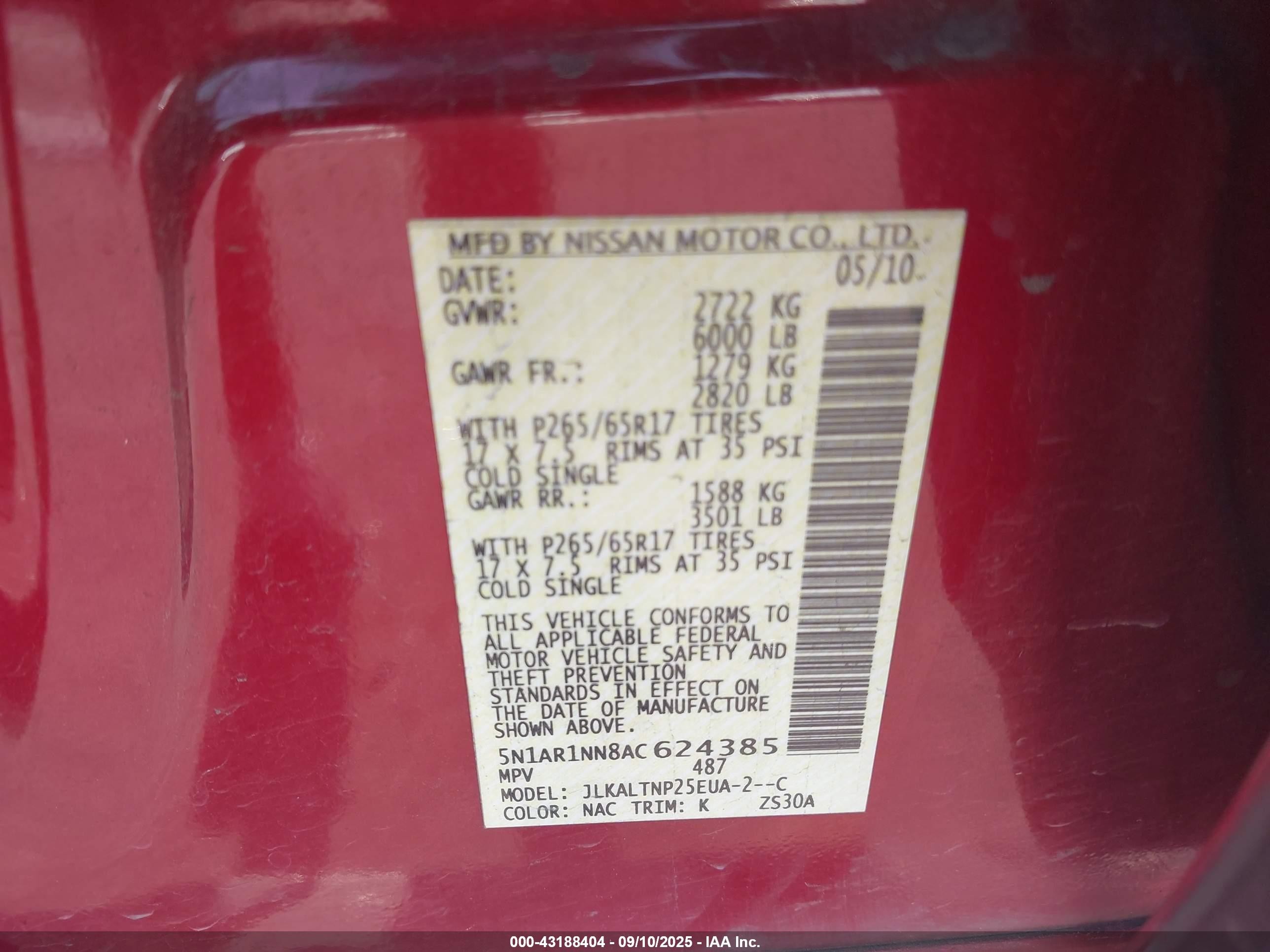 2010 Nissan Pathfinder Se Красный vin: 5N1AR1NN8AC624385