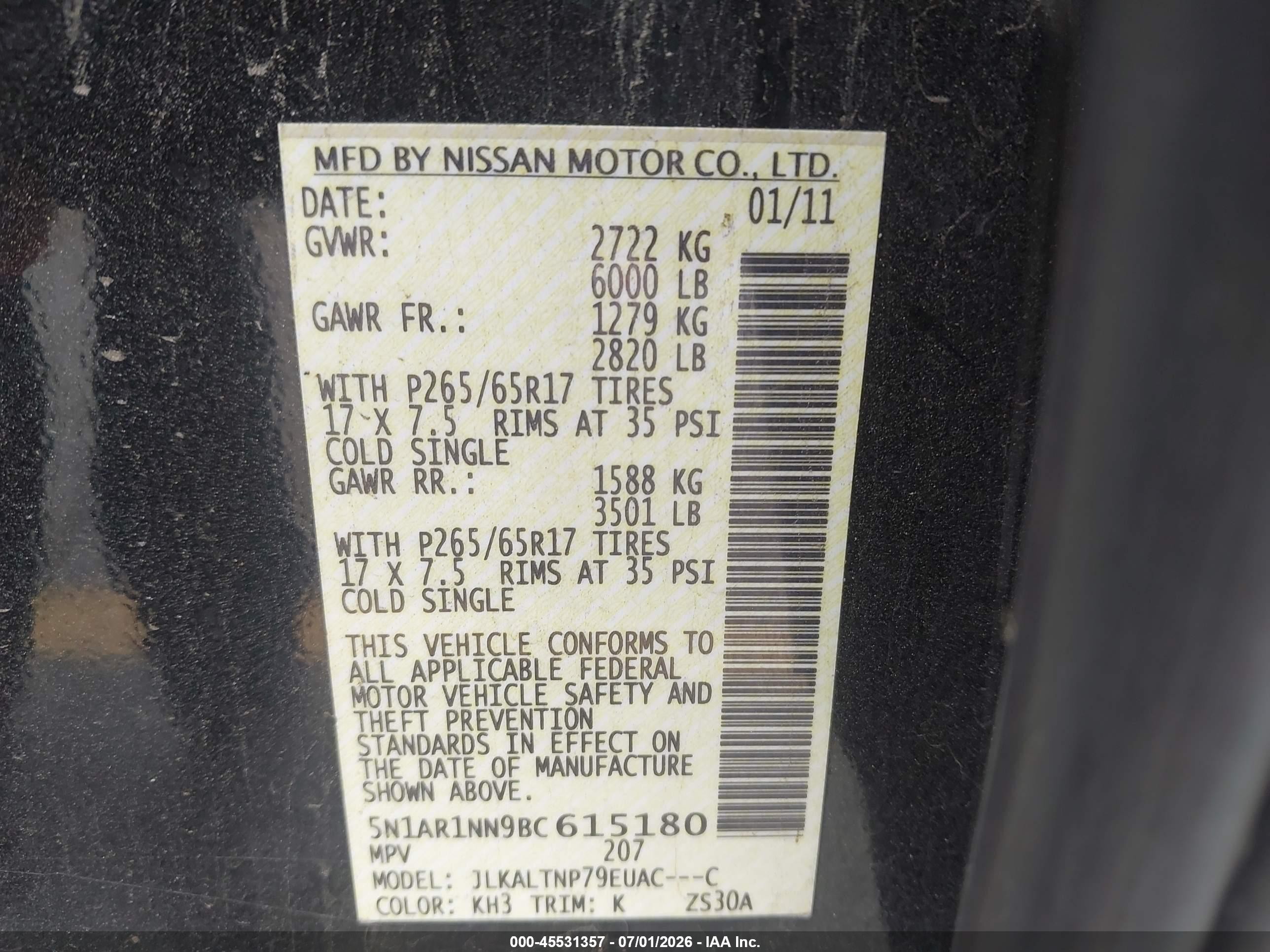 2011 Nissan Pathfinder Sv Black vin: 5N1AR1NN9BC615180