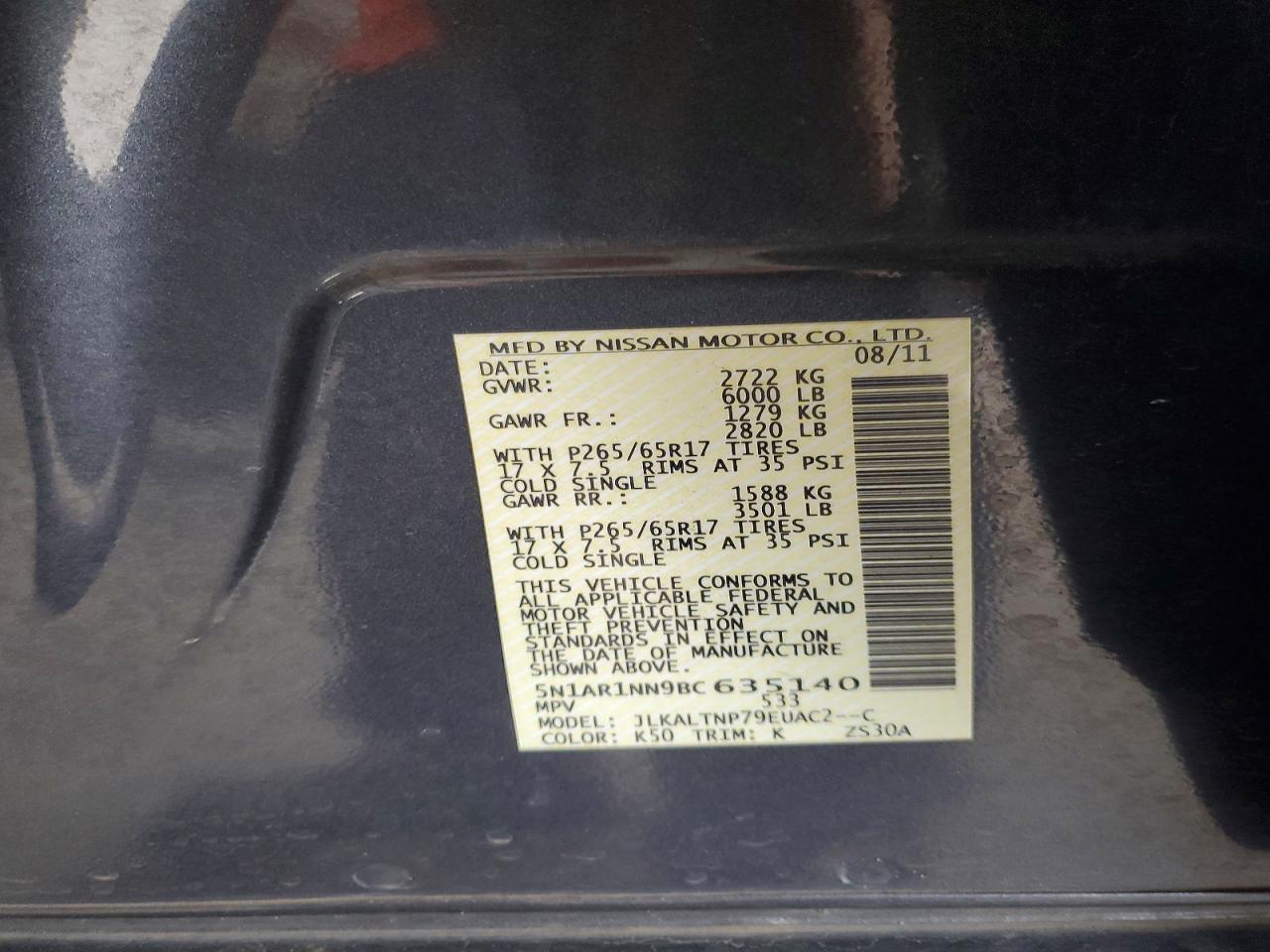 2011 Nissan Pathfinder S Gray vin: 5N1AR1NN9BC635140