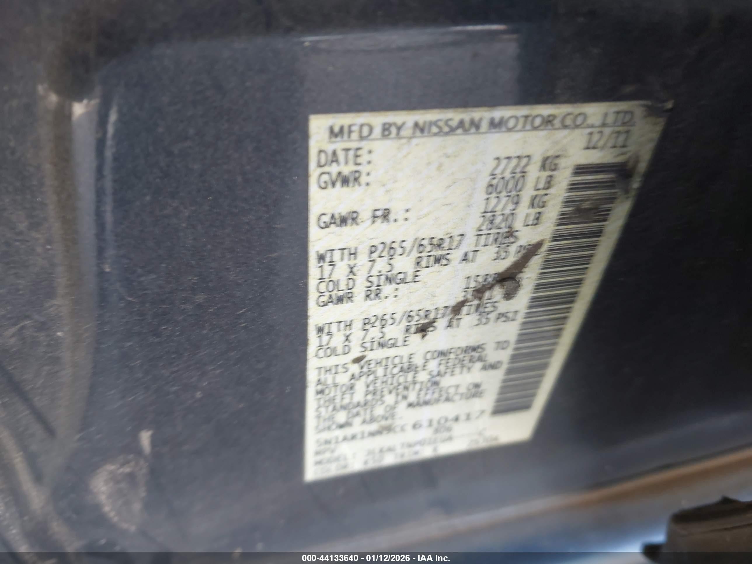 2012 Nissan Pathfinder Sv Gray vin: 5N1AR1NN9CC610417