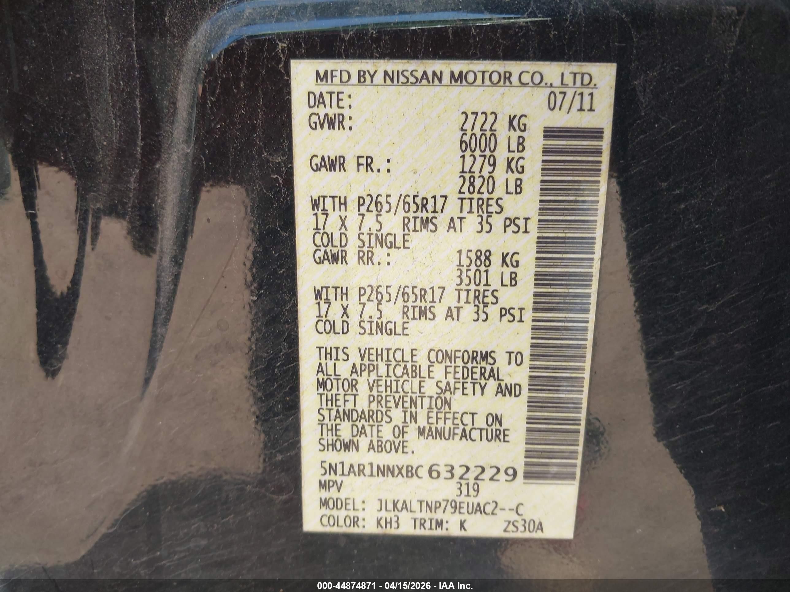 2011 Nissan Pathfinder Sv Black vin: 5N1AR1NNXBC632229