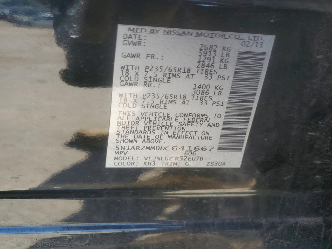 2013 Nissan Pathfinder S Black vin: 5N1AR2MM0DC641667