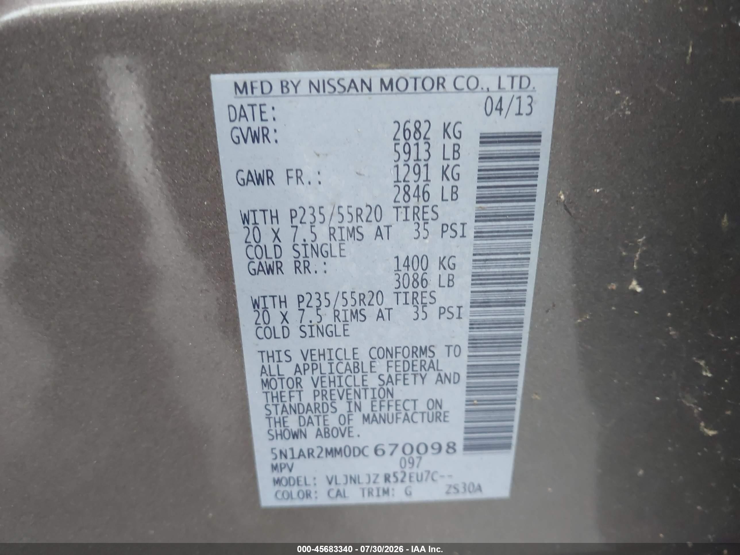 2013 Nissan Pathfinder Platinum Brown vin: 5N1AR2MM0DC670098