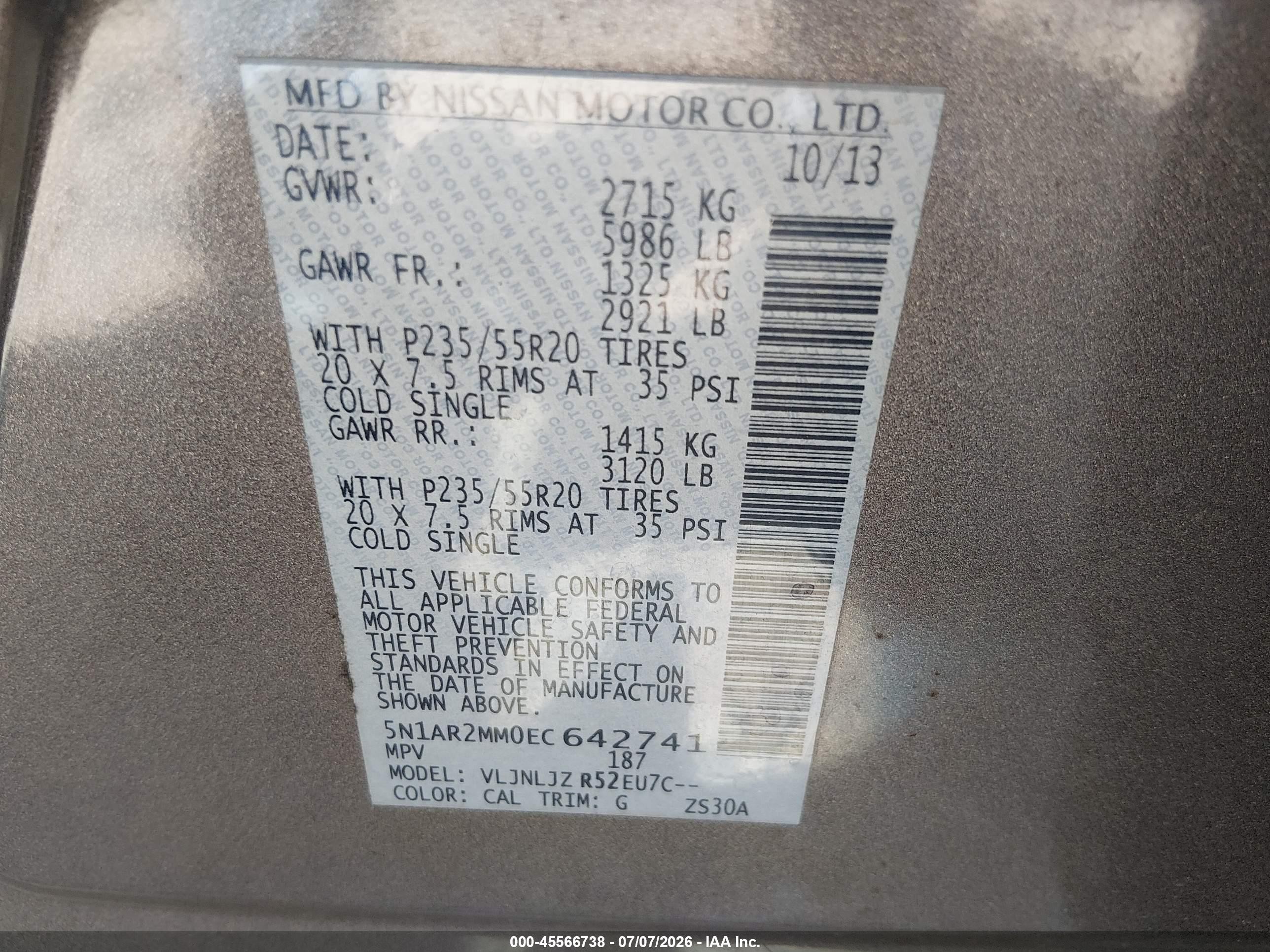 2014 Nissan Pathfinder Platinum Brown vin: 5N1AR2MM0EC642741