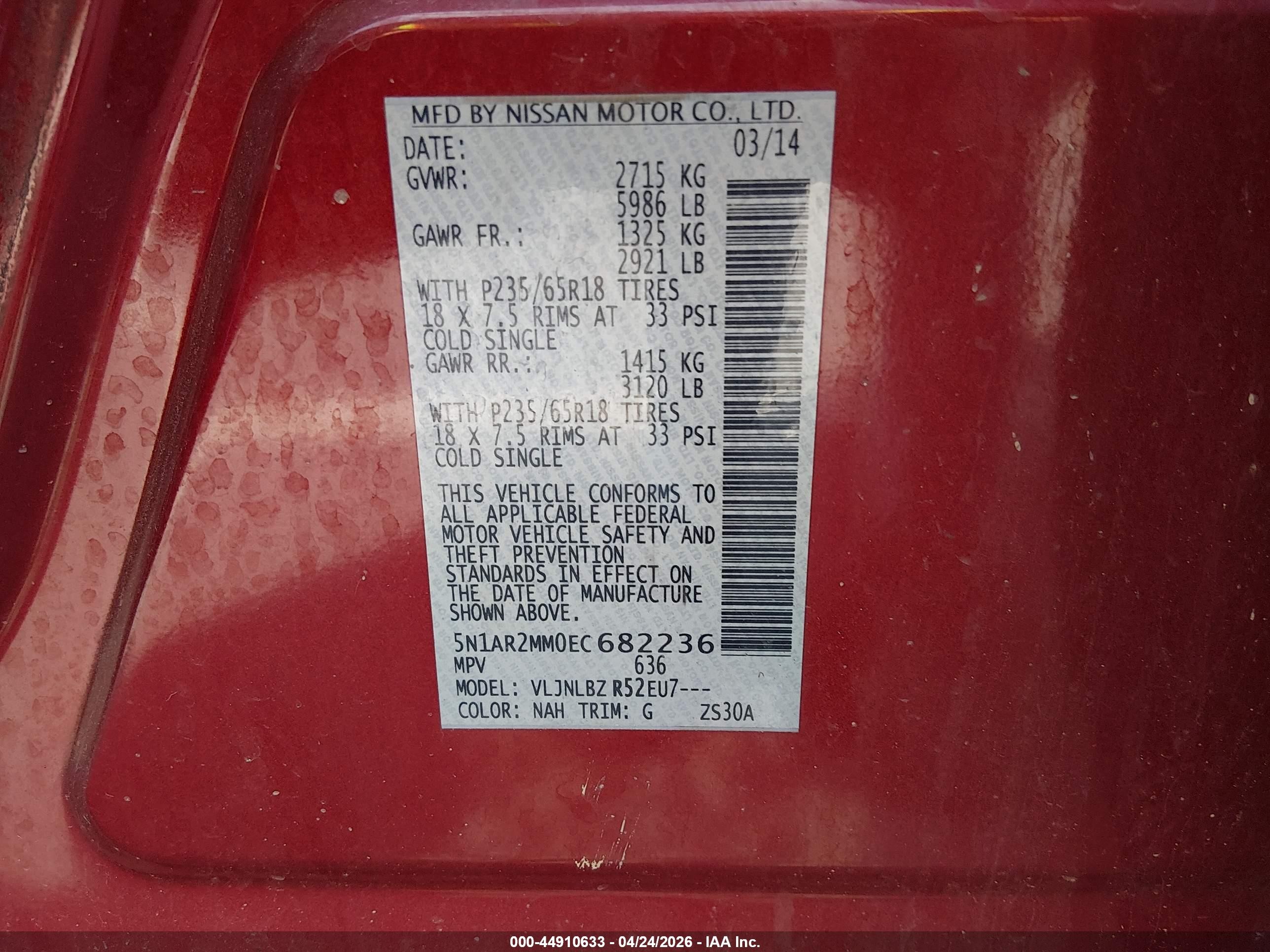 2014 Nissan Pathfinder S Red vin: 5N1AR2MM0EC682236