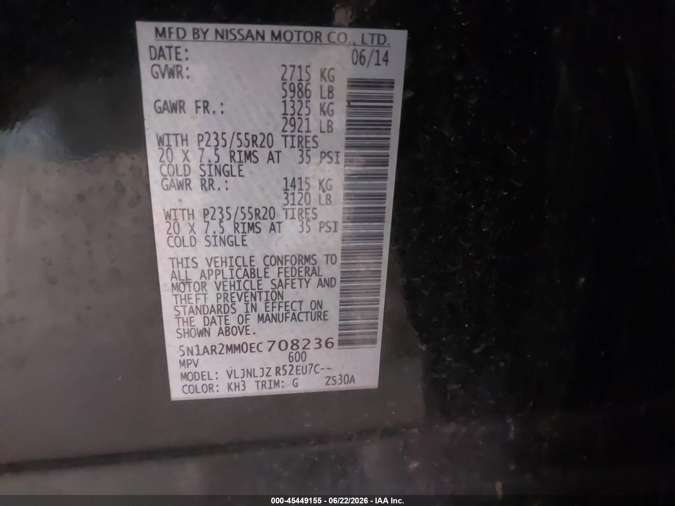 2014 Nissan Pathfinder Platinum Black vin: 5N1AR2MM0EC708236