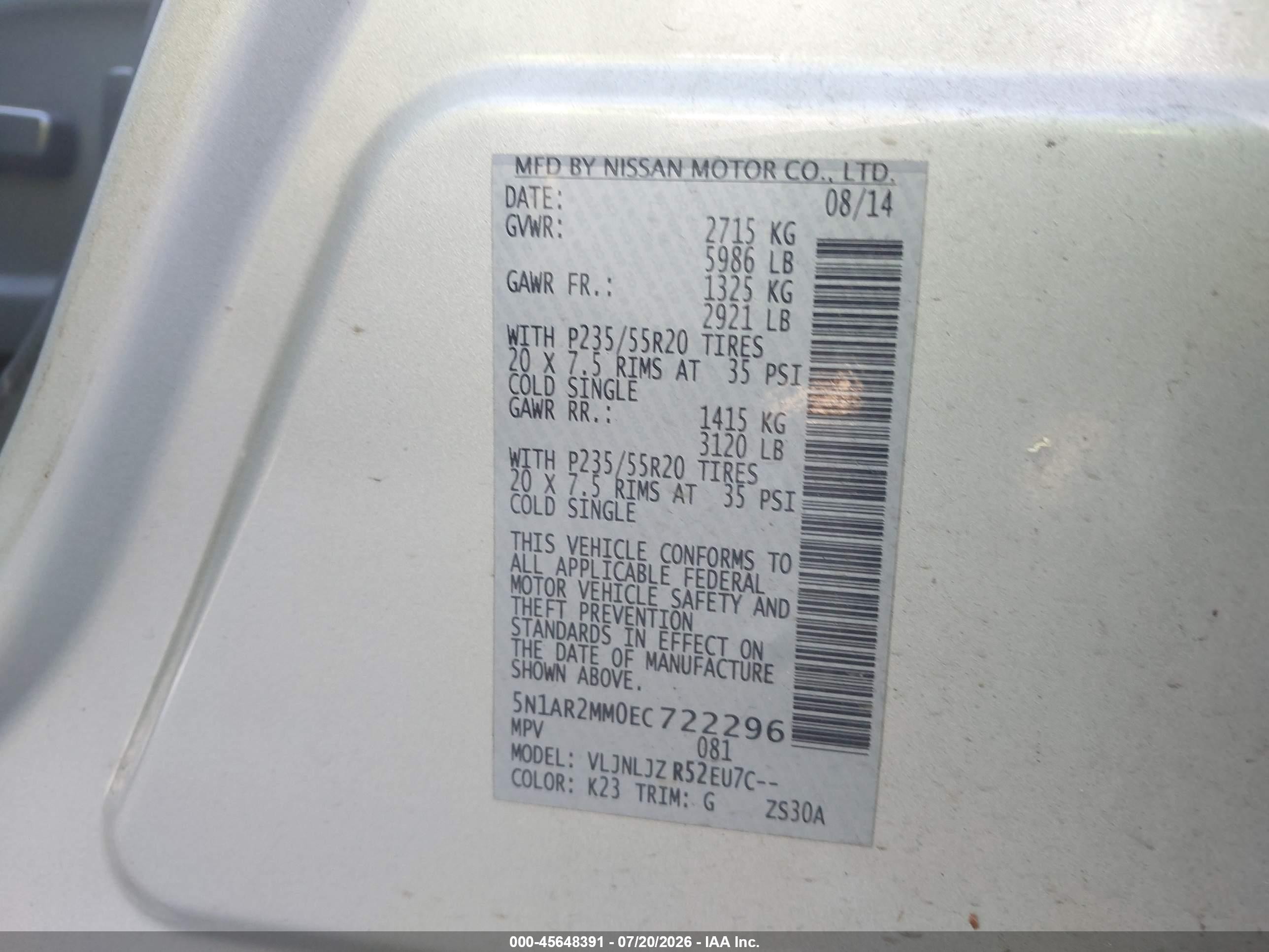 2014 Nissan Pathfinder Platinum Silver vin: 5N1AR2MM0EC722296
