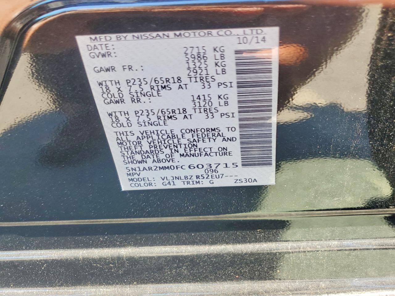 2015 Nissan Pathfinder S Серый vin: 5N1AR2MM0FC603715