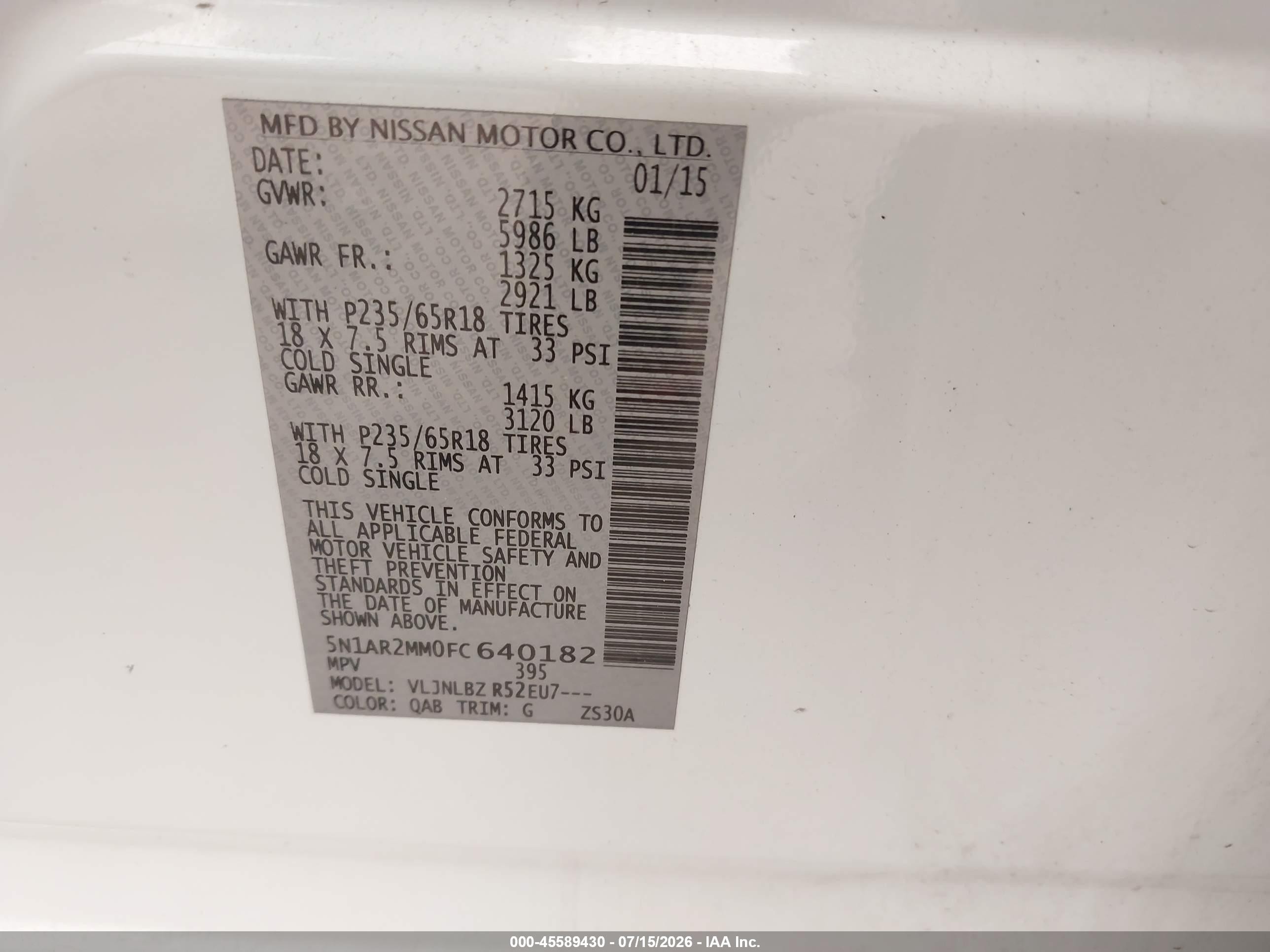 2015 Nissan Pathfinder S White vin: 5N1AR2MM0FC640182
