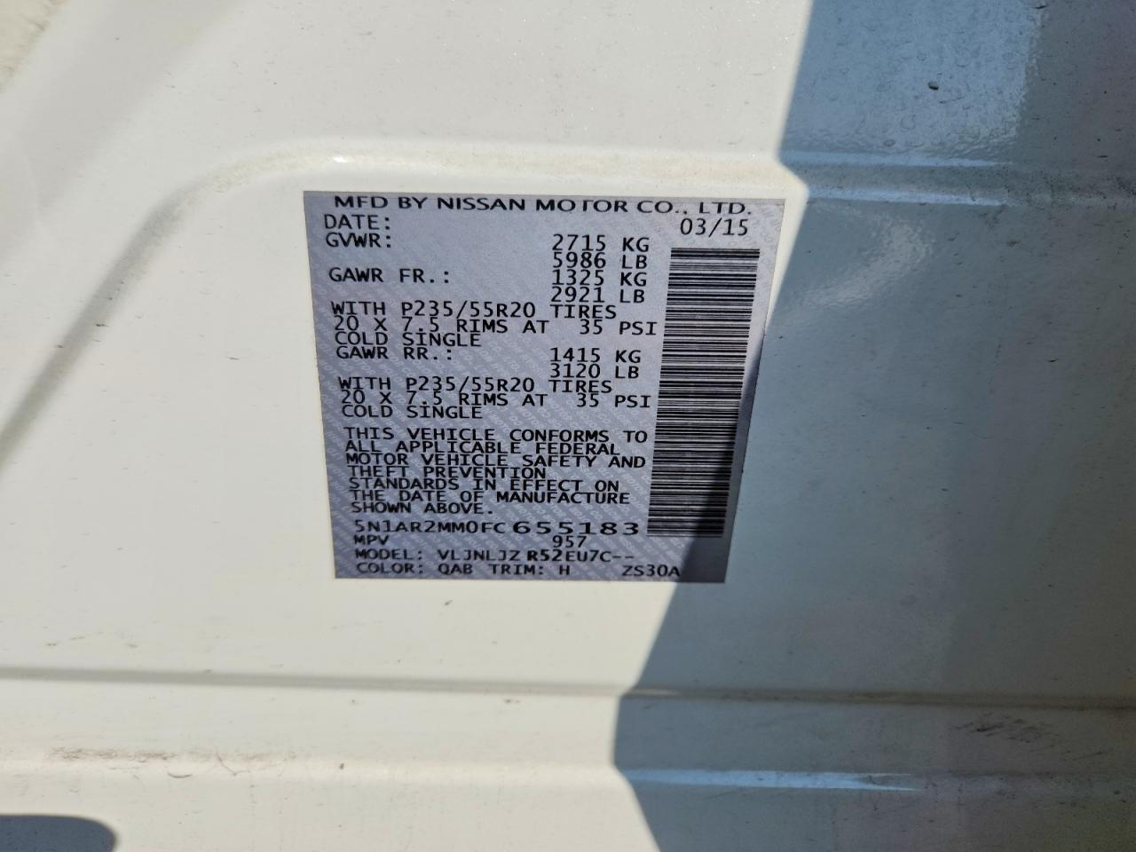 2015 Nissan Pathfinder S White vin: 5N1AR2MM0FC655183