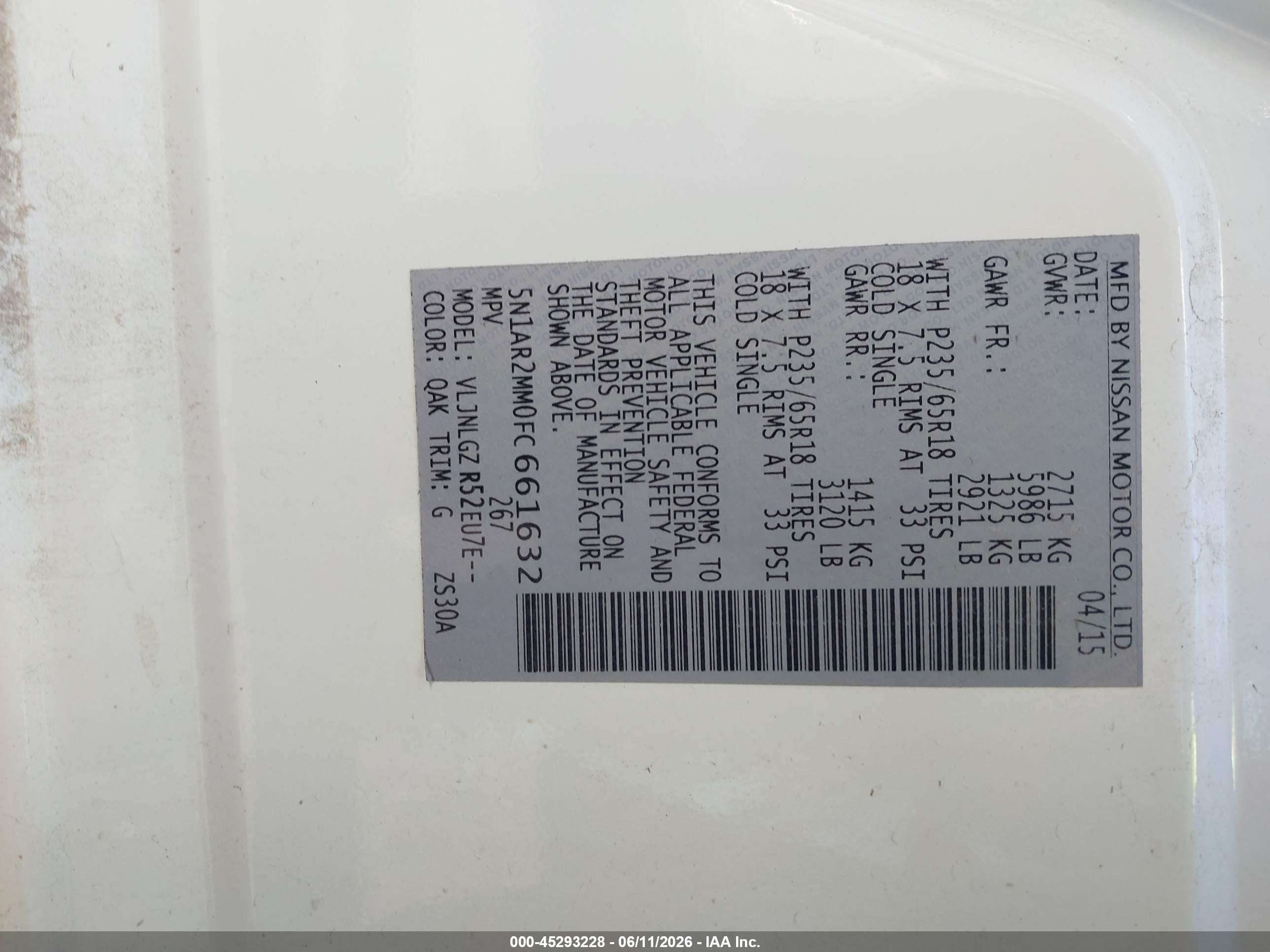 2015 Nissan Pathfinder Sl White vin: 5N1AR2MM0FC661632