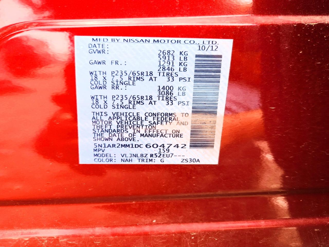 2013 Nissan Pathfinder S Red vin: 5N1AR2MM1DC604742