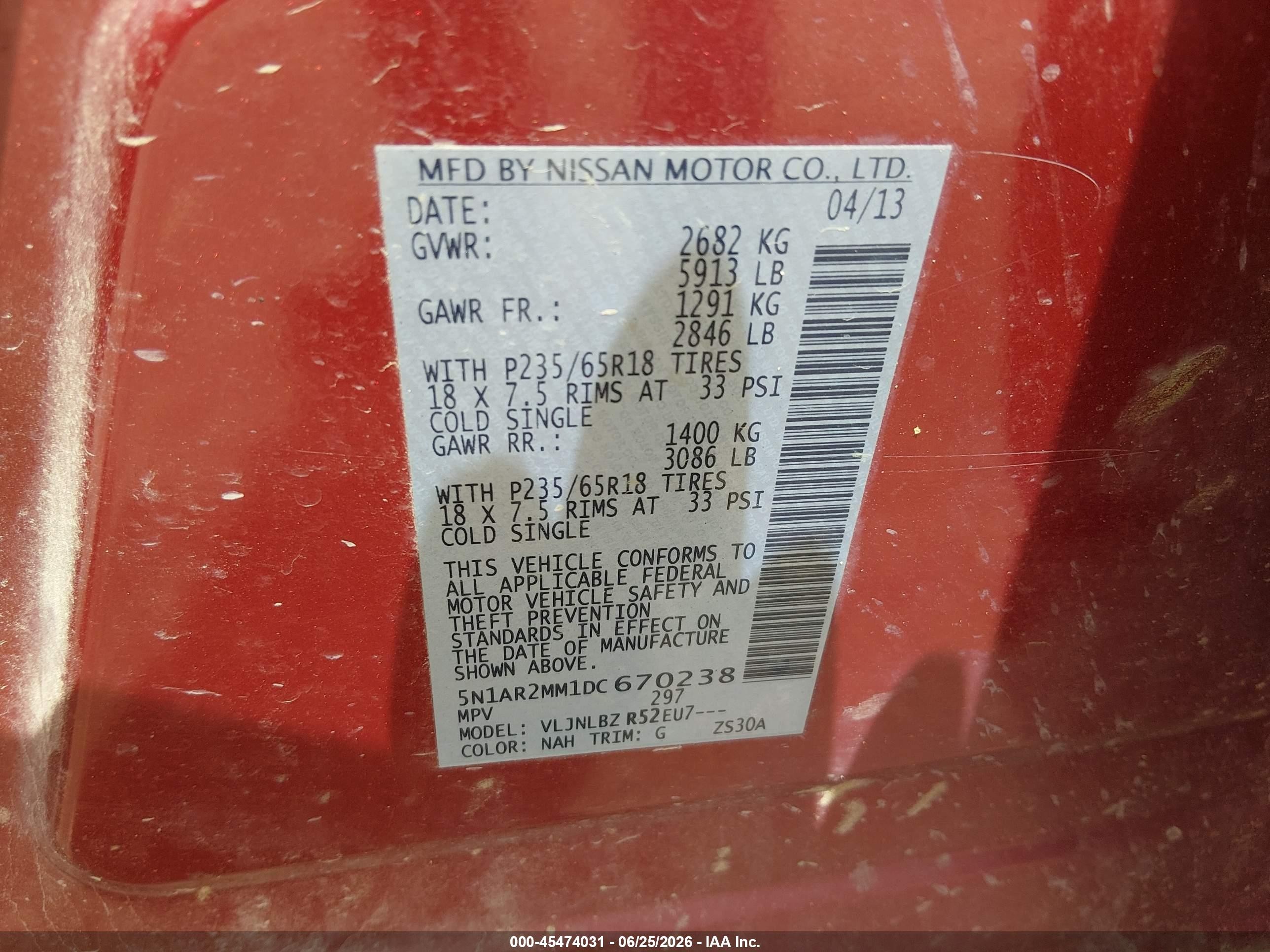 2013 Nissan Pathfinder S Red vin: 5N1AR2MM1DC670238