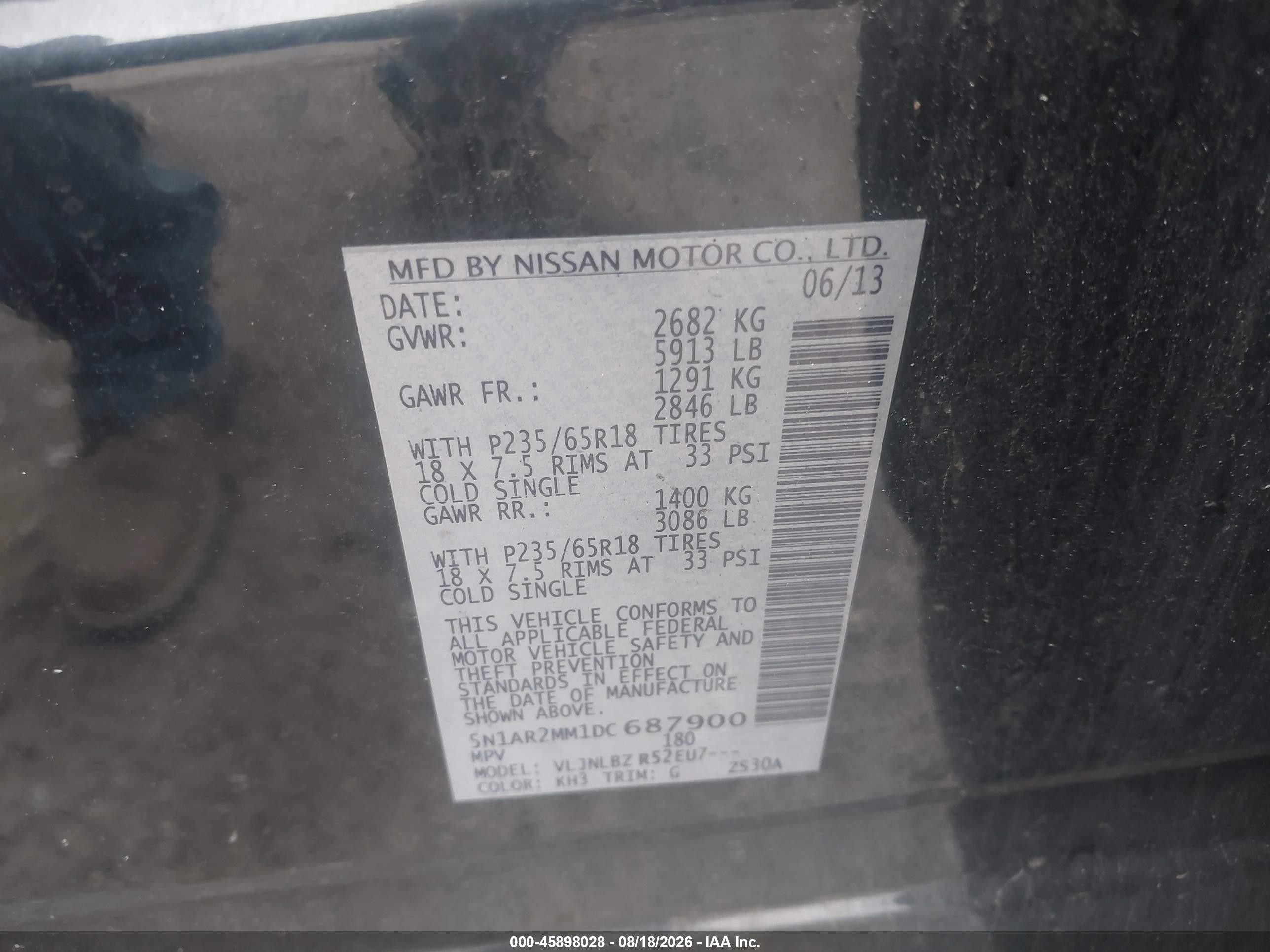 2013 Nissan Pathfinder S Black vin: 5N1AR2MM1DC687900