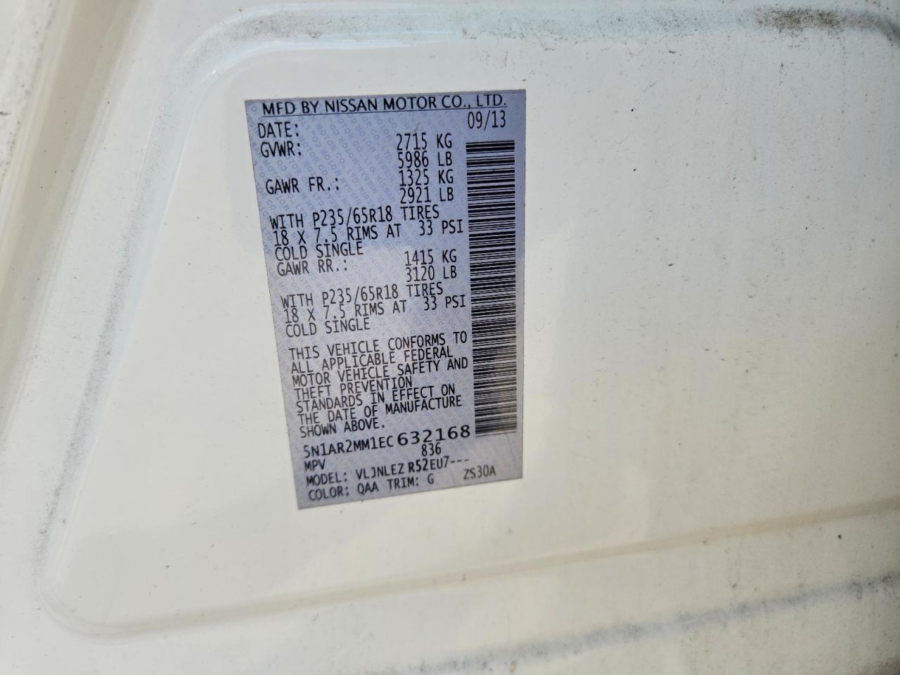 2014 Nissan Pathfinder Sv White vin: 5N1AR2MM1EC632168
