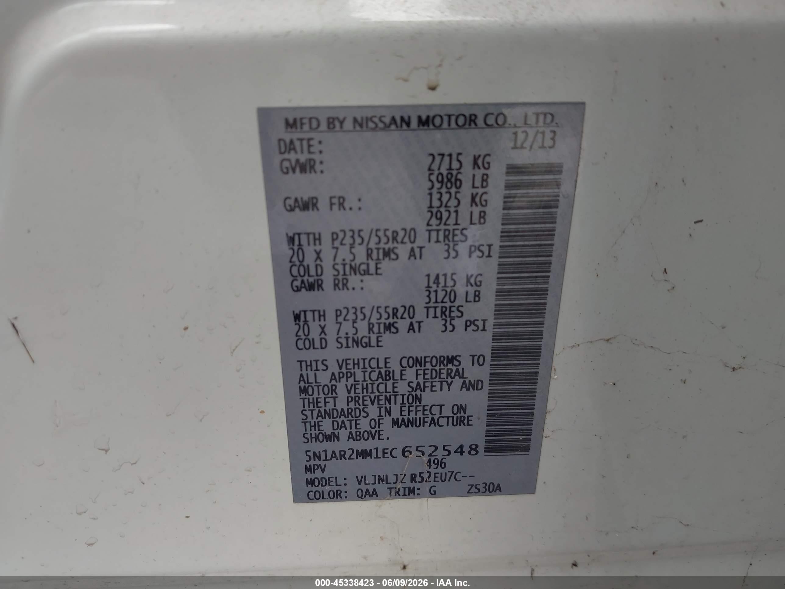 2014 Nissan Pathfinder Platinum White vin: 5N1AR2MM1EC652548