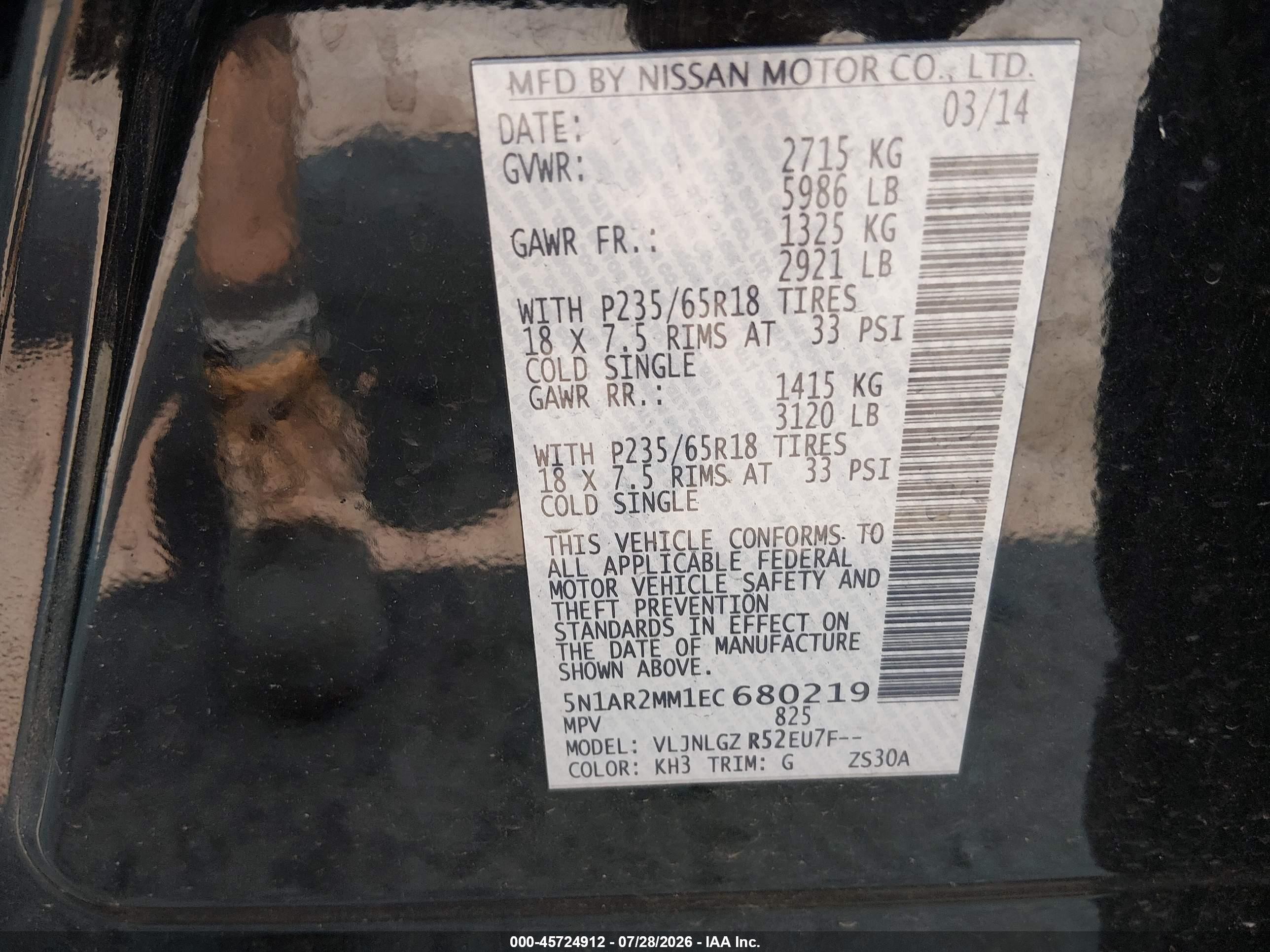 2014 Nissan Pathfinder Sl Black vin: 5N1AR2MM1EC680219