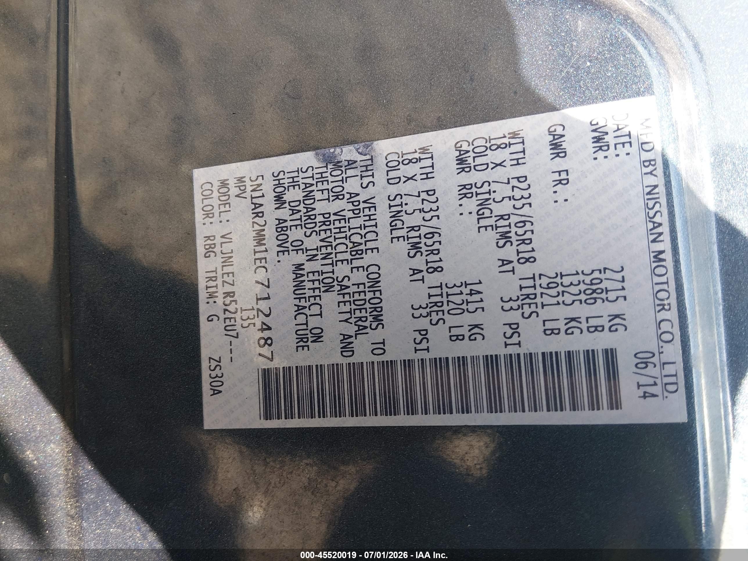 2014 Nissan Pathfinder Sv Dark Blue vin: 5N1AR2MM1EC712487