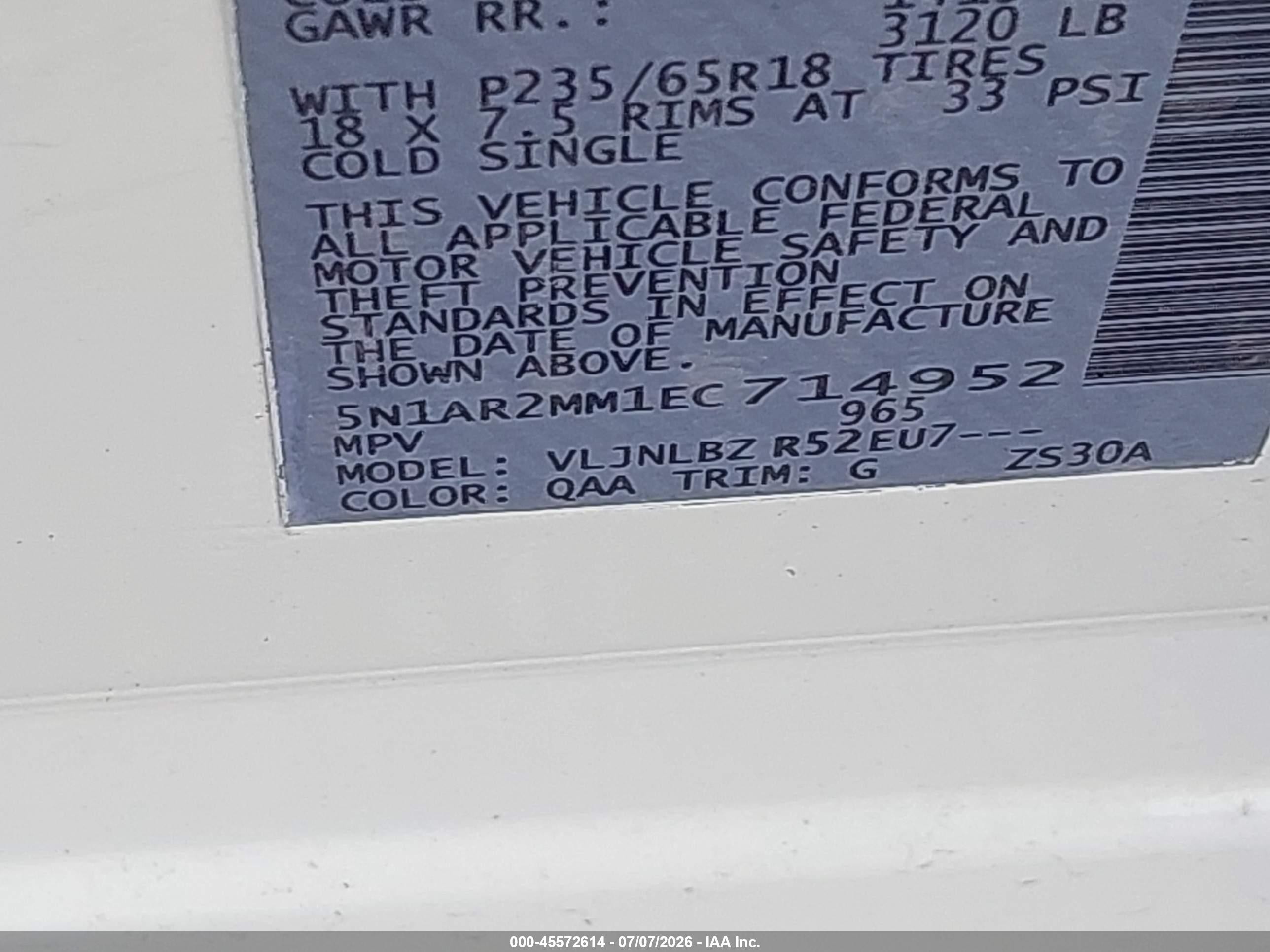 2014 Nissan Pathfinder S White vin: 5N1AR2MM1EC714952