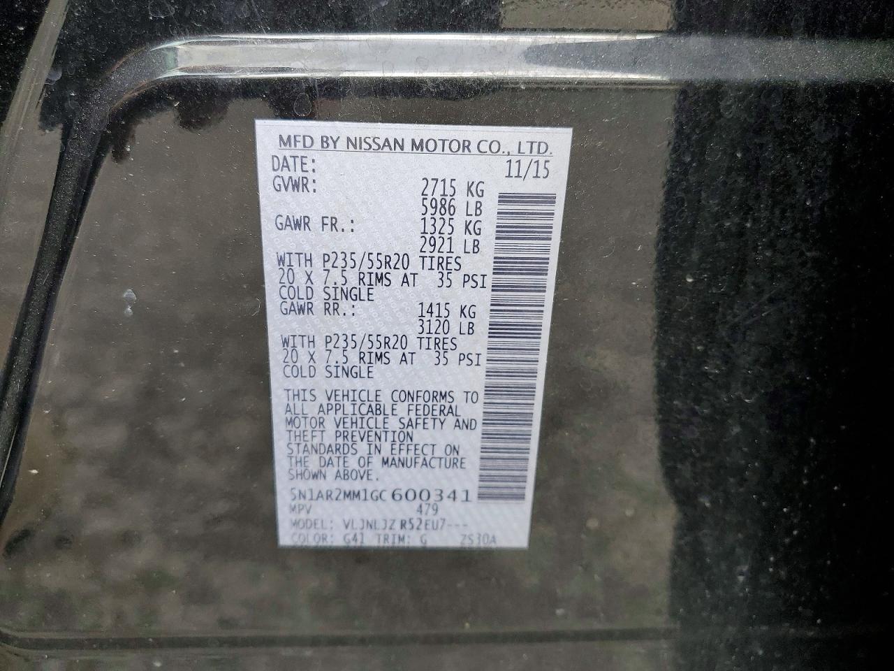 2016 Nissan Pathfinder Platinum Black vin: 5N1AR2MM1GC600341