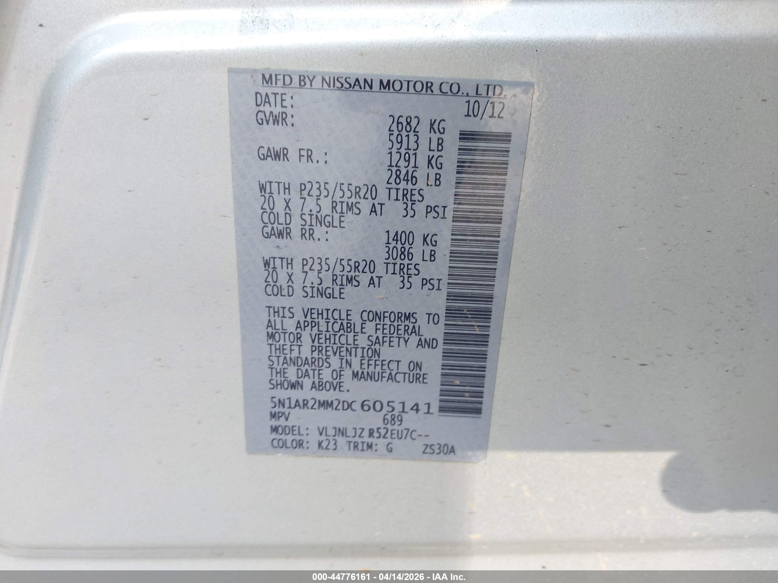 2013 Nissan Pathfinder Platinum Gray vin: 5N1AR2MM2DC605141