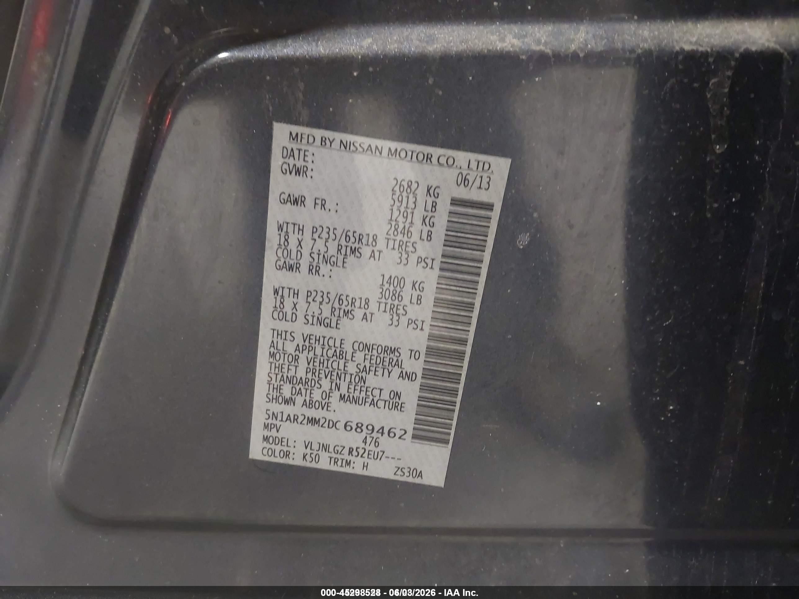 2013 Nissan Pathfinder Sl Blue vin: 5N1AR2MM2DC689462