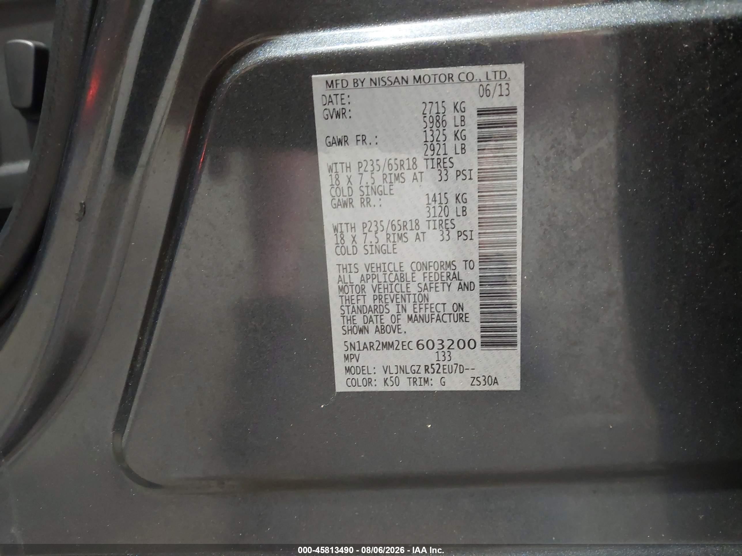 2014 Nissan Pathfinder Sl Gray vin: 5N1AR2MM2EC603200