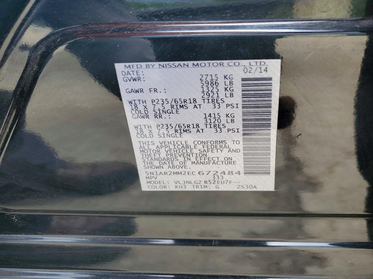 2014 Nissan Pathfinder Sl Black vin: 5N1AR2MM2EC672484