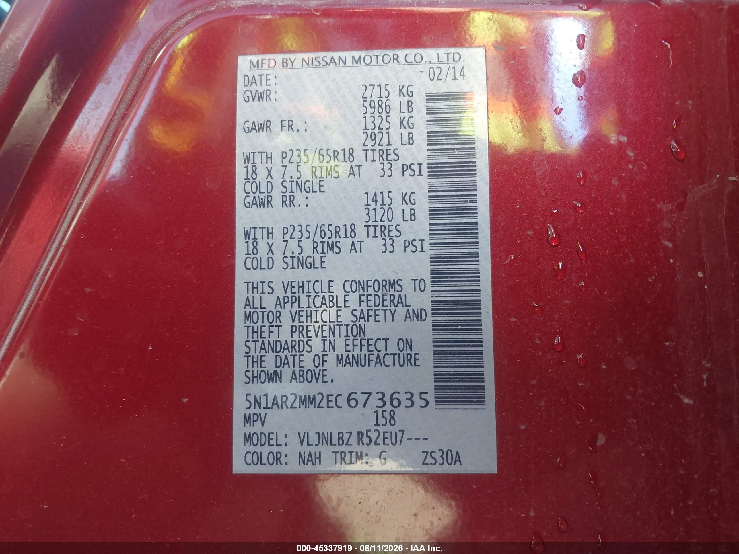 2014 Nissan Pathfinder S Red vin: 5N1AR2MM2EC673635