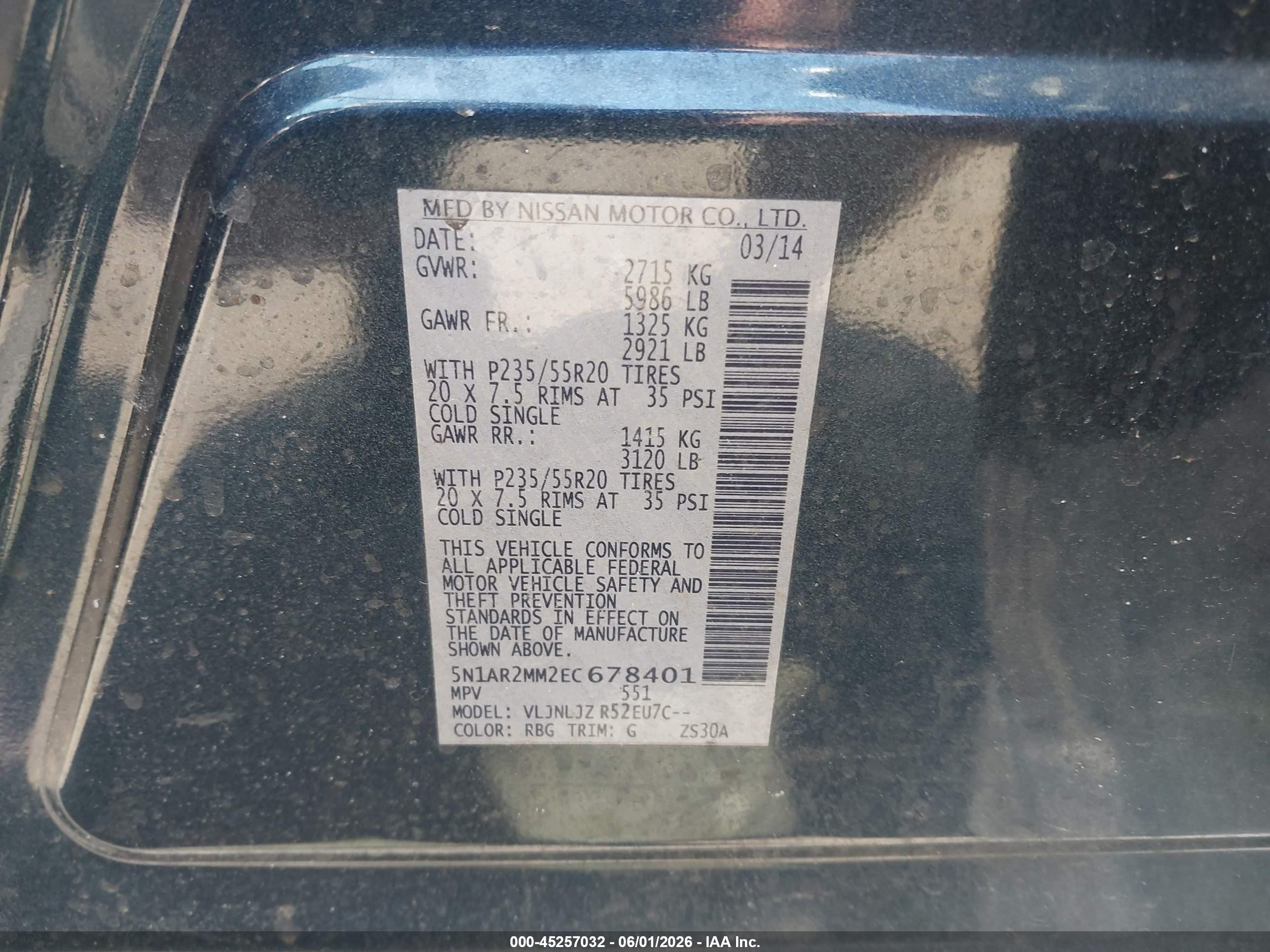 2014 Nissan Pathfinder Platinum Dark Blue vin: 5N1AR2MM2EC678401