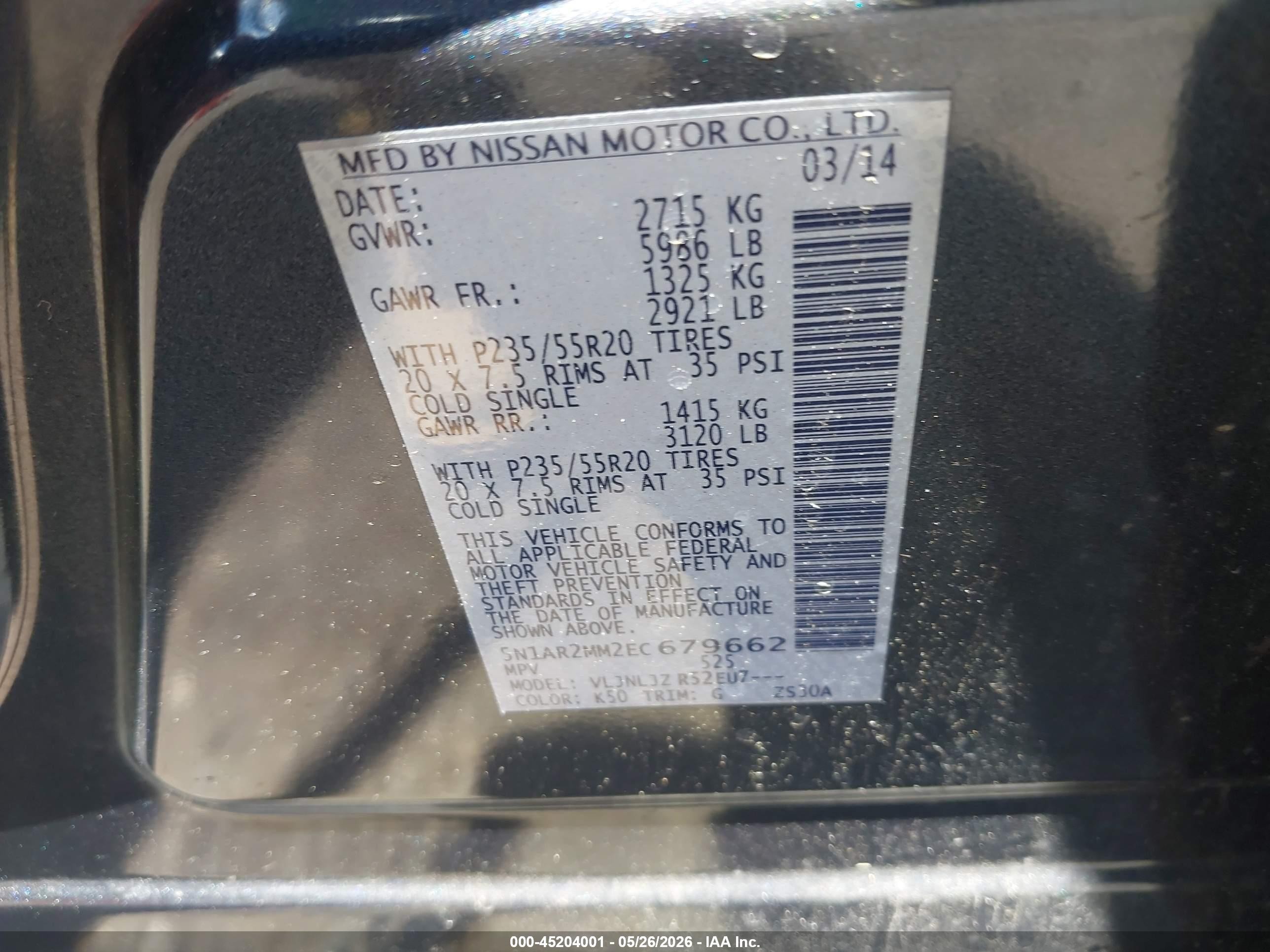 2014 Nissan Pathfinder Platinum Gray vin: 5N1AR2MM2EC679662