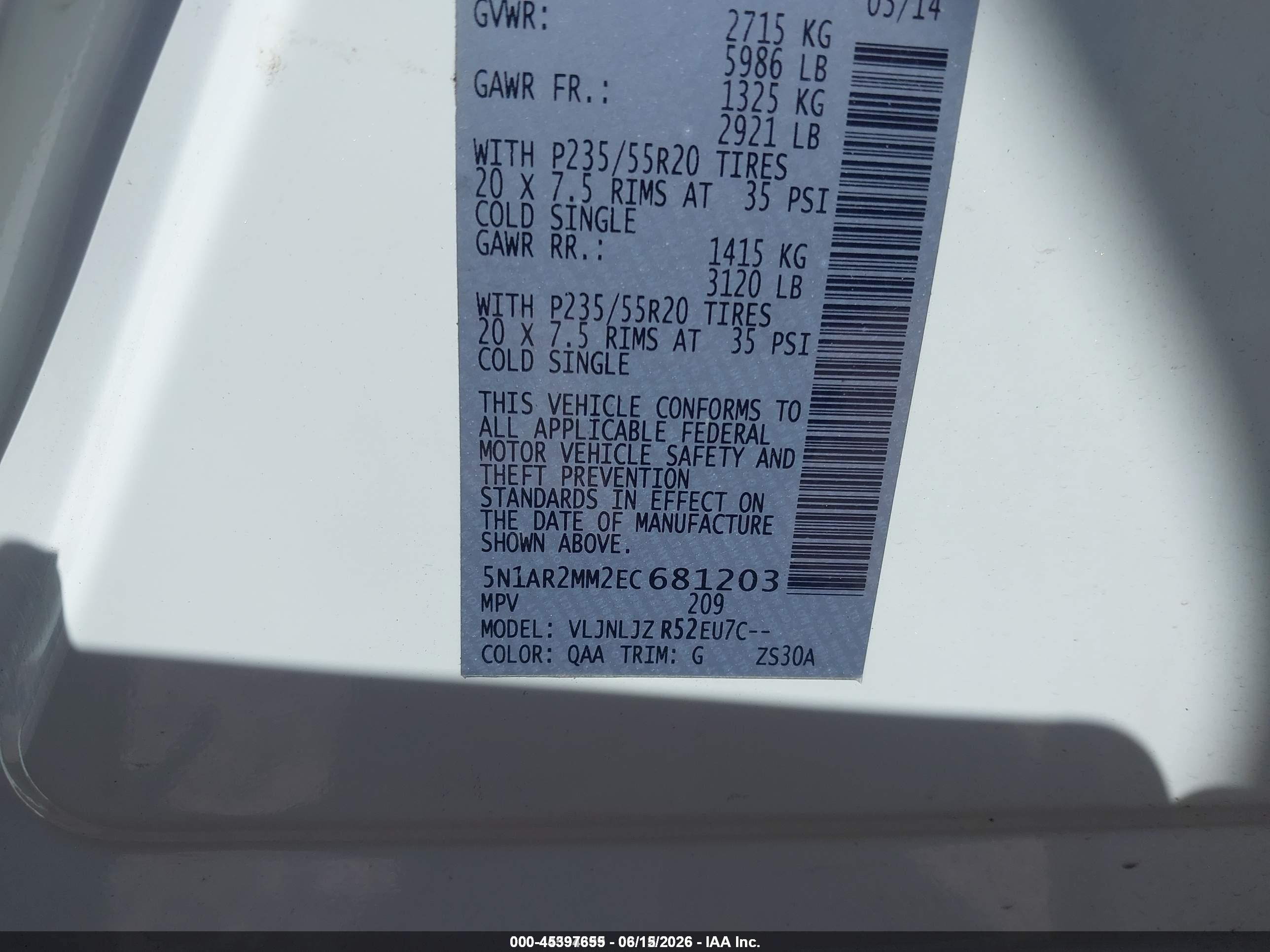 2014 Nissan Pathfinder Platinum Белый vin: 5N1AR2MM2EC681203