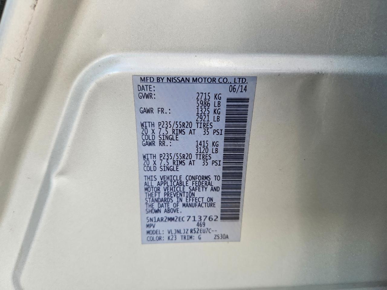 2014 Nissan Pathfinder S Silver vin: 5N1AR2MM2EC713762