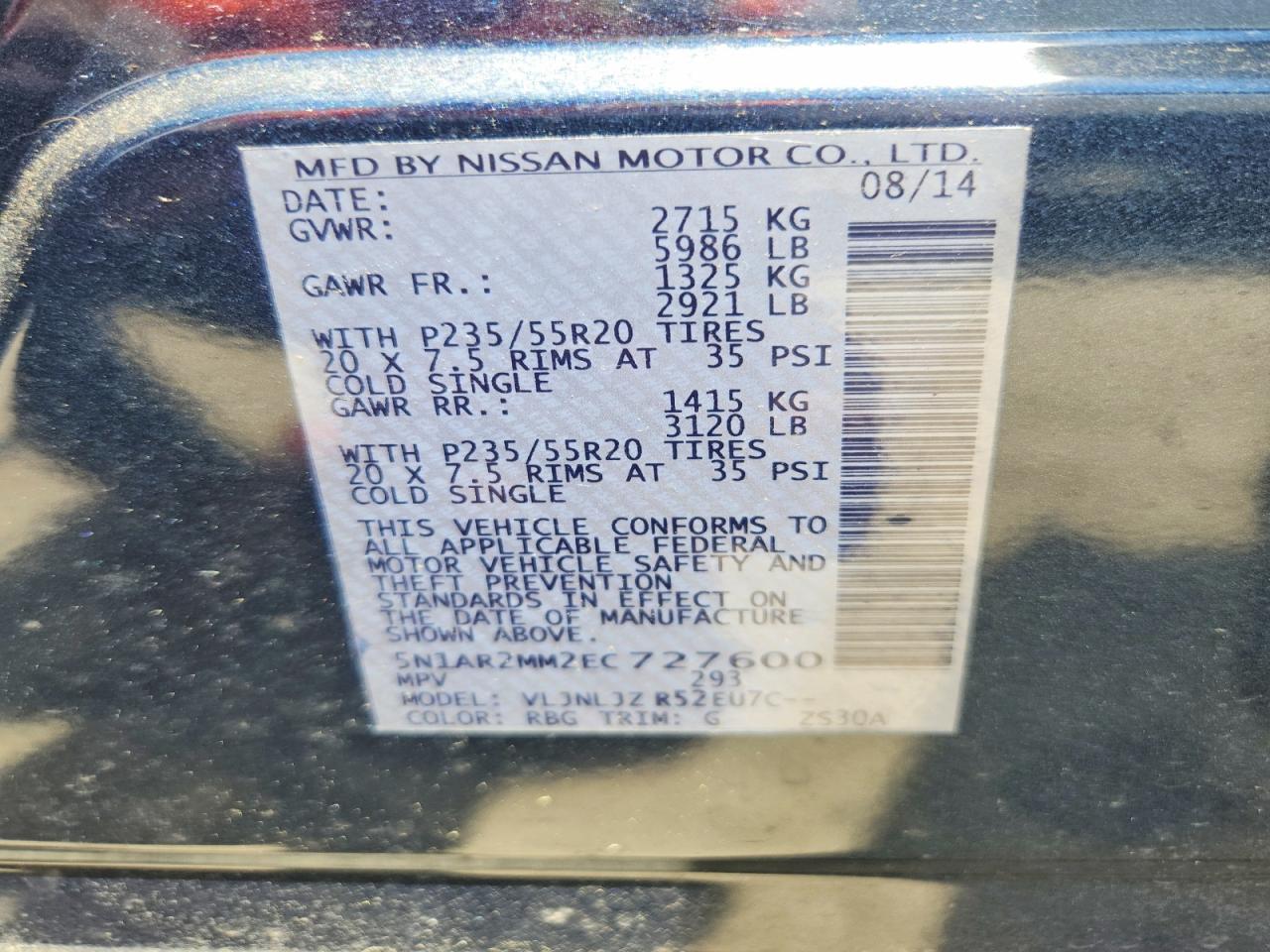 2014 Nissan Pathfinder S Blue vin: 5N1AR2MM2EC727600