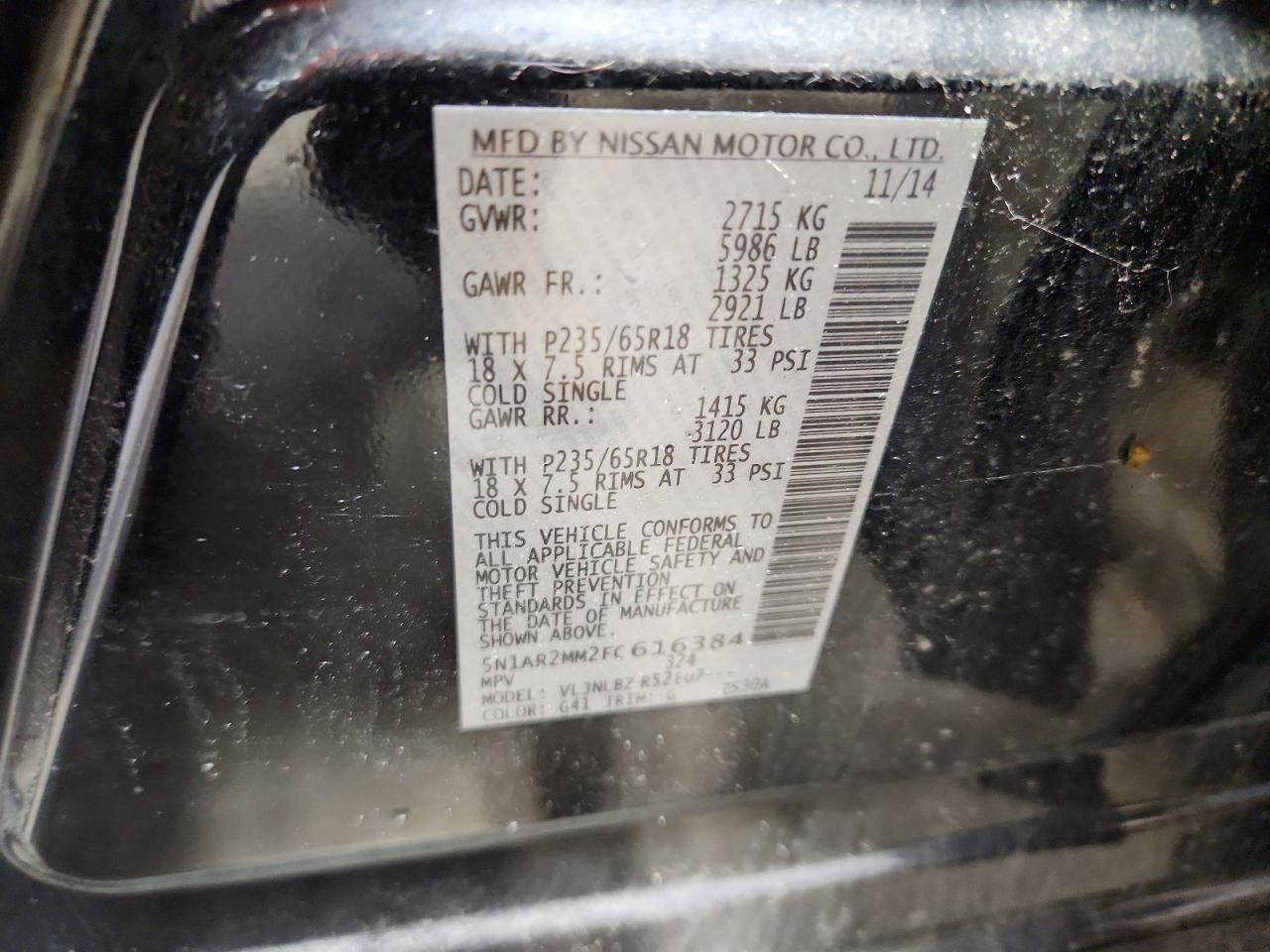 2015 Nissan Pathfinder S Black vin: 5N1AR2MM2FC616384