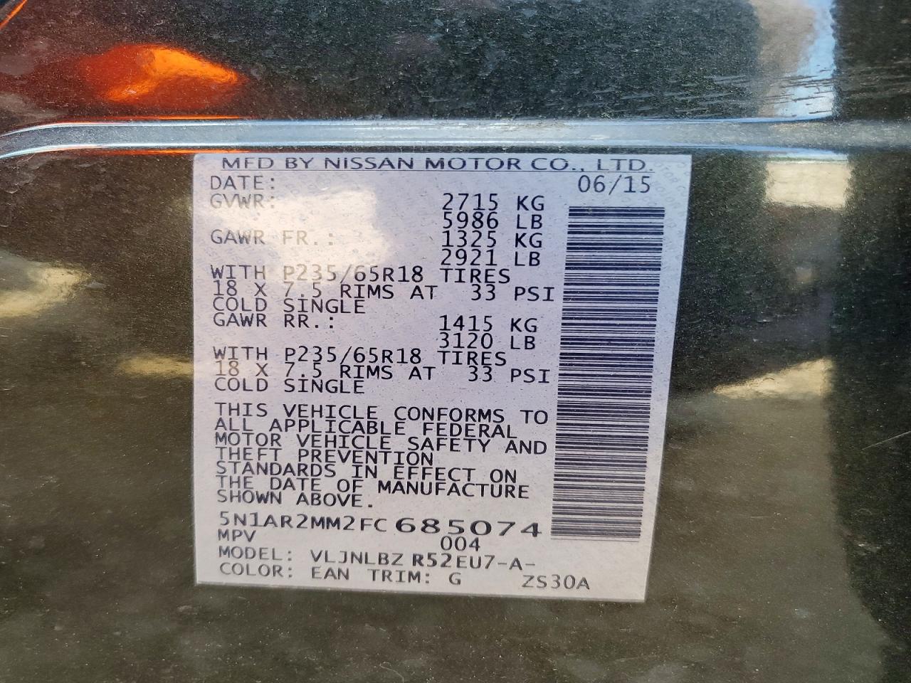 2015 Nissan Pathfinder S Black vin: 5N1AR2MM2FC685074