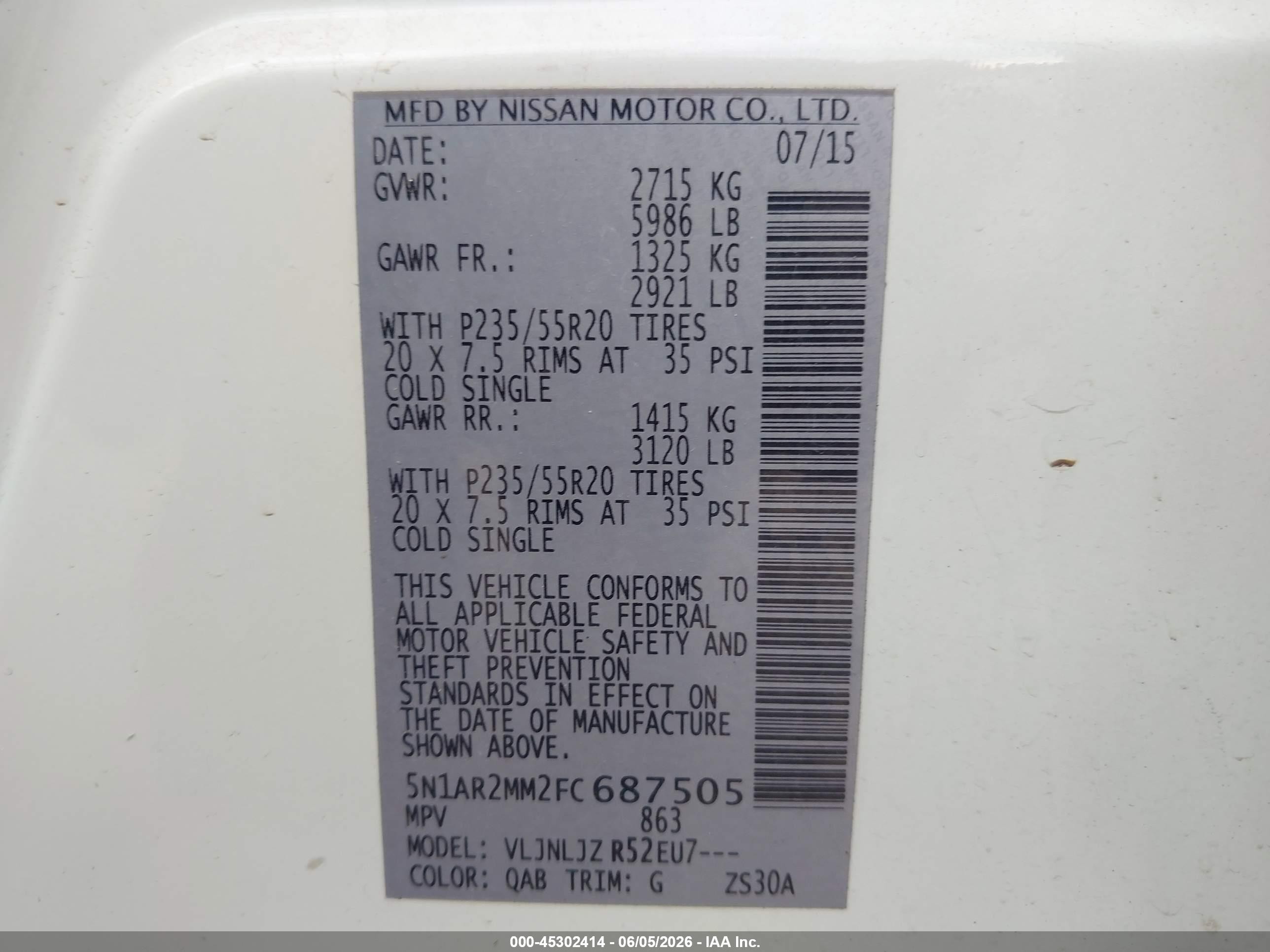 2015 Nissan Pathfinder Platinum White vin: 5N1AR2MM2FC687505