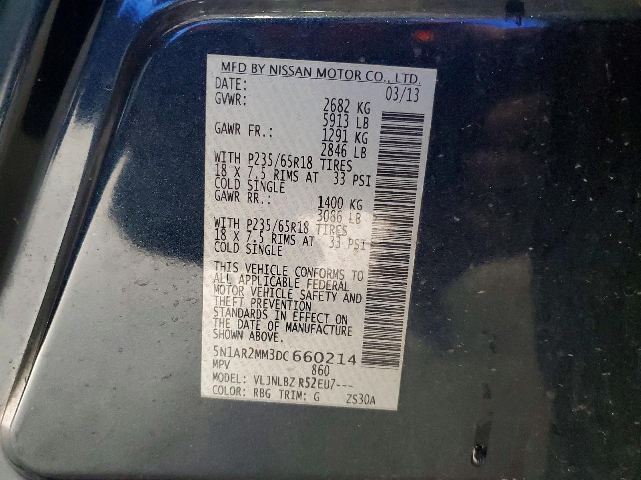 2013 Nissan Pathfinder S Blue vin: 5N1AR2MM3DC660214