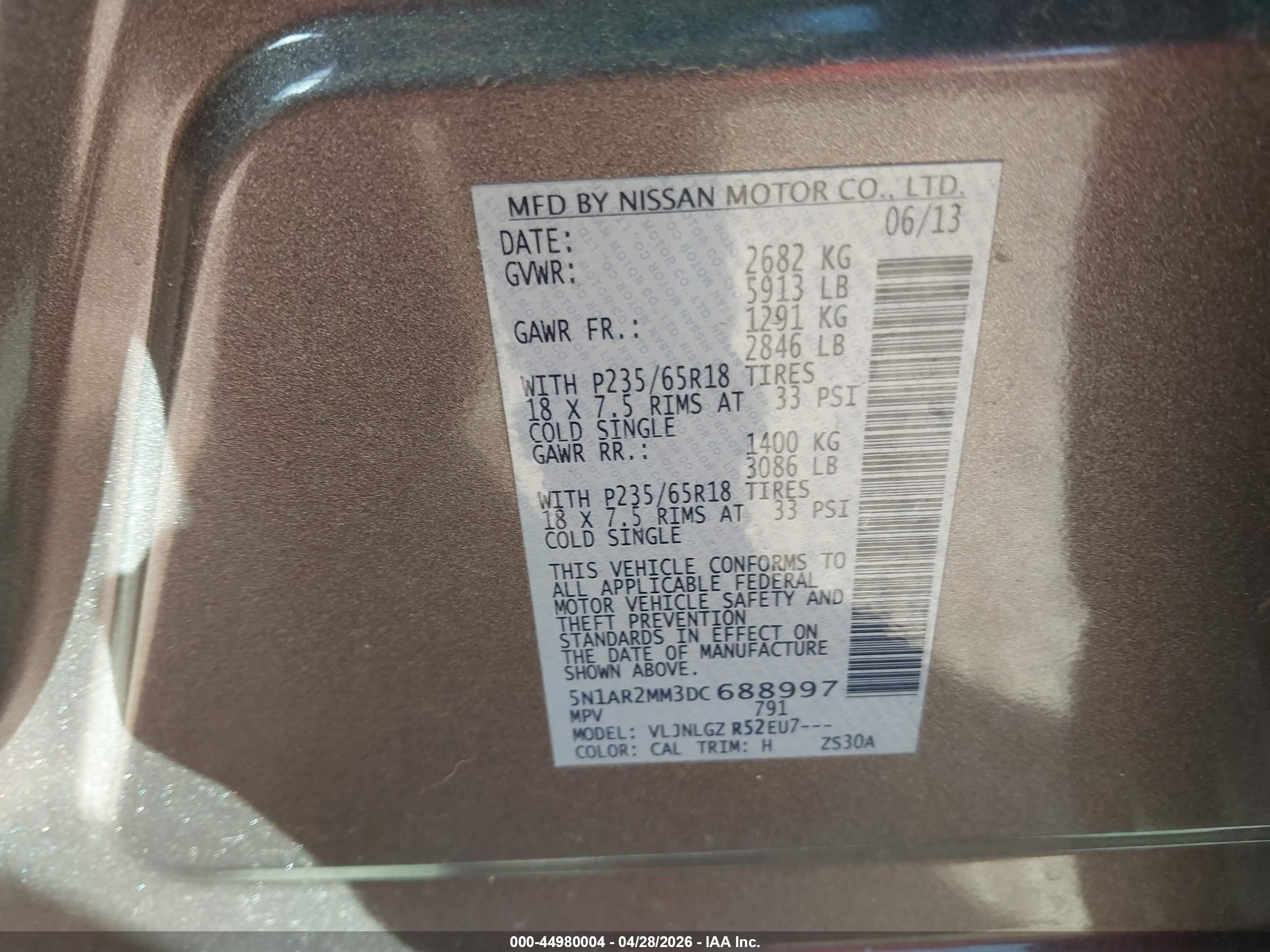 2013 Nissan Pathfinder Sl Brown vin: 5N1AR2MM3DC688997