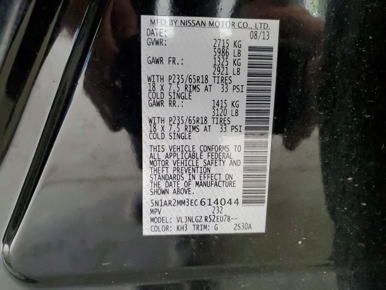 2014 Nissan Pathfinder S Black vin: 5N1AR2MM3EC614044