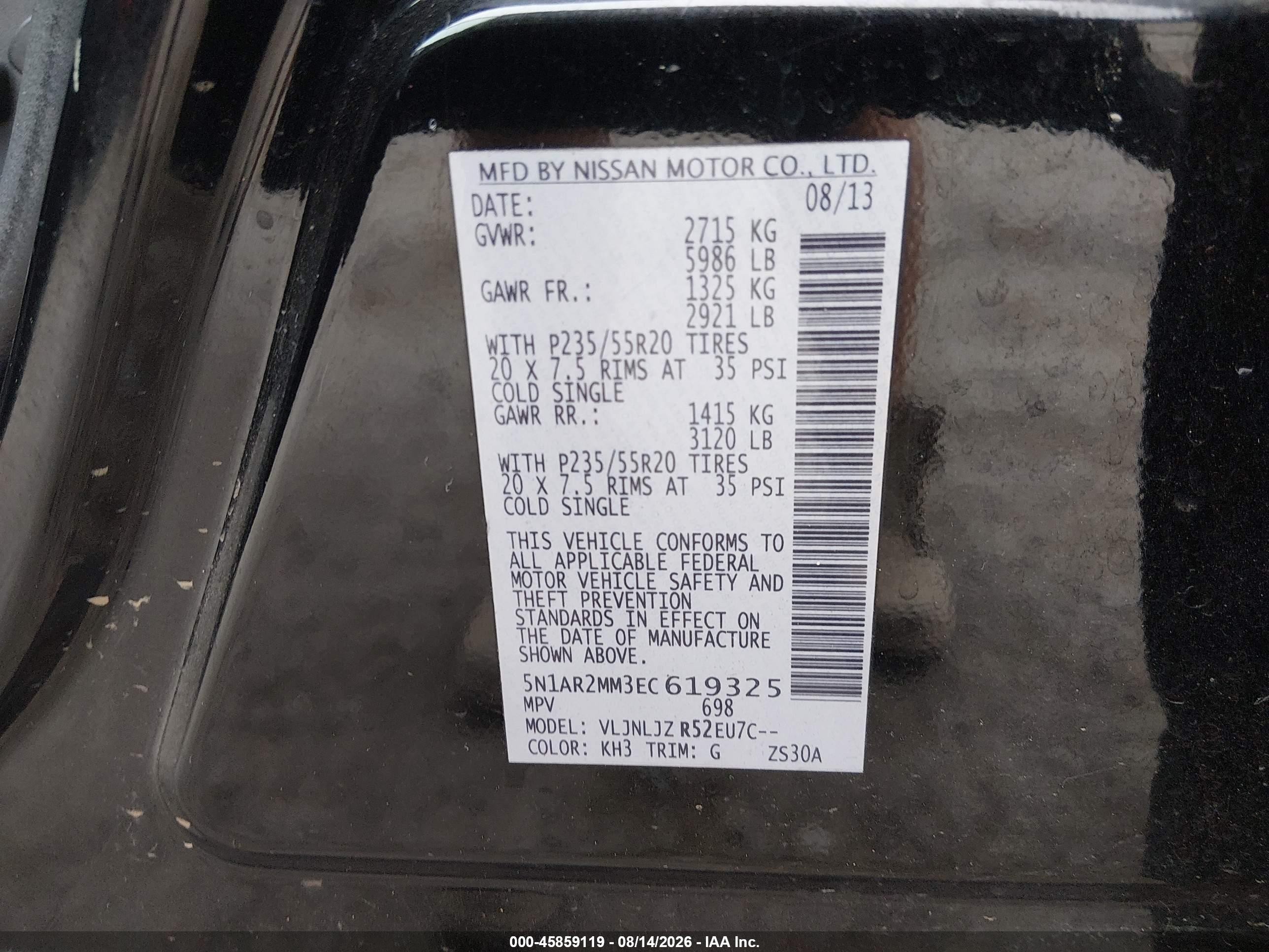 2014 Nissan Pathfinder Platinum Black vin: 5N1AR2MM3EC619325