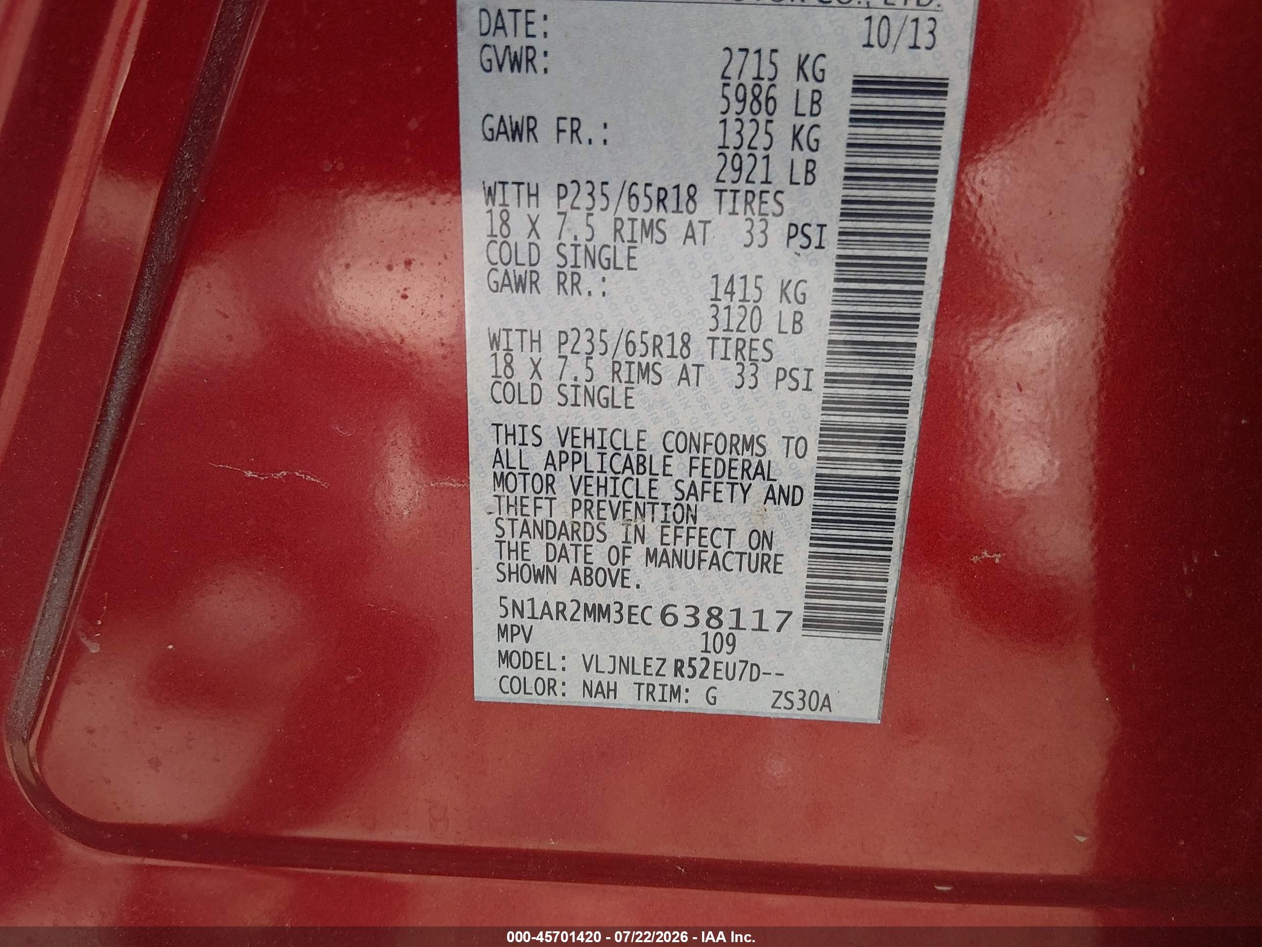 2014 Nissan Pathfinder Sv Burgundy vin: 5N1AR2MM3EC638117