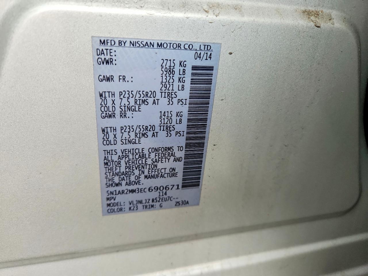 2014 Nissan Pathfinder S Silver vin: 5N1AR2MM3EC690671