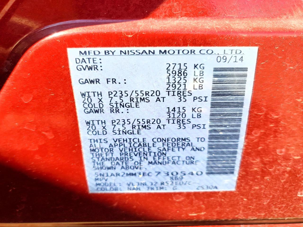 2014 Nissan Pathfinder S Red vin: 5N1AR2MM3EC730540